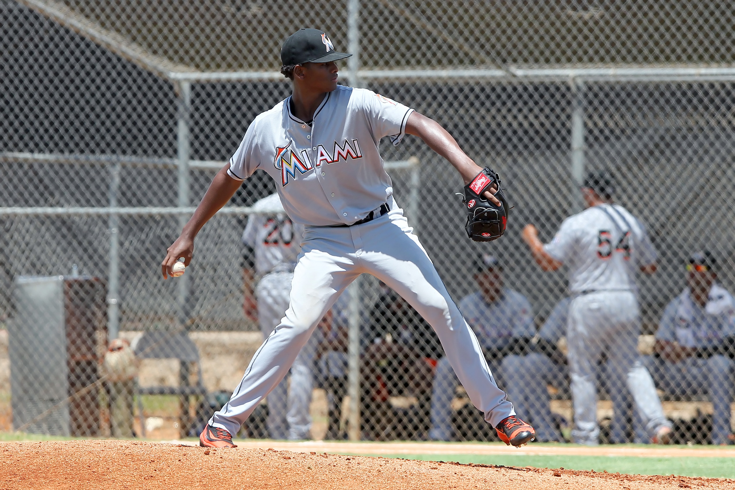 22 JUL 2016: 	Edward Cabrera of the Marlins during the Gulf Coast League game between the GCL Marlins and the GCL Astros at the Osceola County Stadium complex in Kissimmee, Florida.  (Photo by Cliff Welch/Icon Sportswire via Getty Images)
