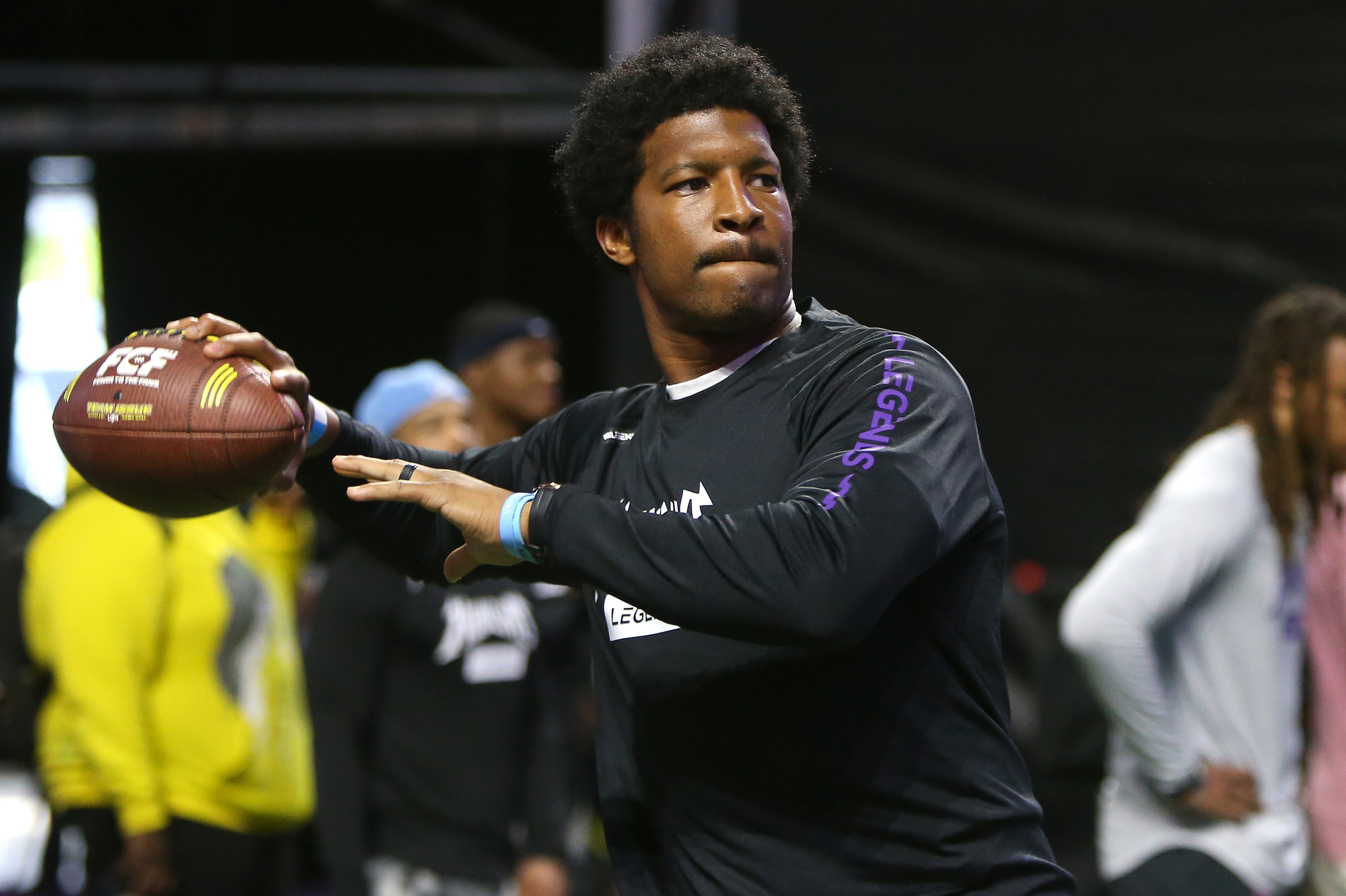 ATLANTA, GEORGIA - APRIL 30: Jameis Winston of Team Quavo throws a pass in the celebrity game during Fan Controlled Football Season v2.0 - Week Three on April 30, 2022 in Atlanta, Georgia. (Photo by Brett Davis/Fan Controlled Football/Getty Images)
