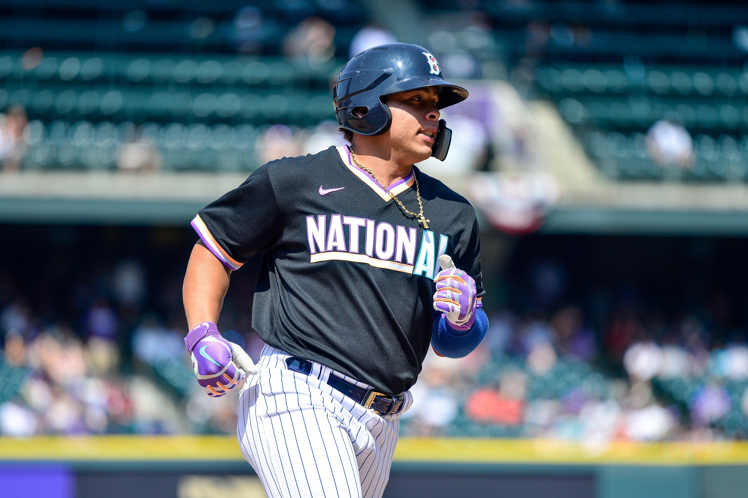 DENVER, CO - JULY 11: Francisco Alvarez #30 of National League Futures Team rounds the bases after hitting a solo home run against the American League Futures Team at Coors Field on July 11, 2021 in Denver, Colorado.(Photo by Dustin Bradford/Getty Images)