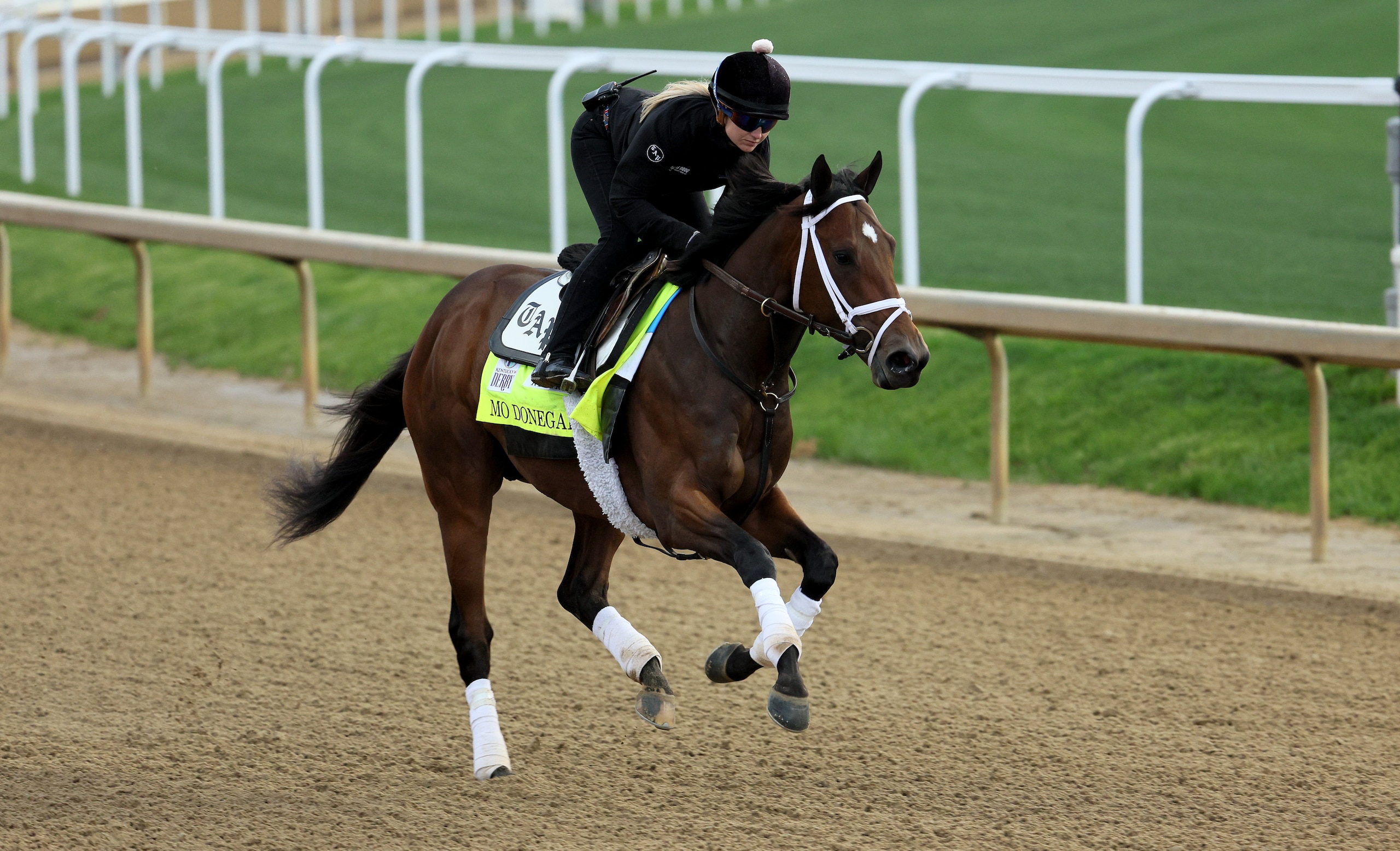 LOUISVILLE, KENTUCKY - MAY 04: Mo Donegal during the morning training for the Kentucky Derby at Churchill Downs on May 04, 2022 in Louisville, Kentucky. (Photo by Andy Lyons/Getty Images)