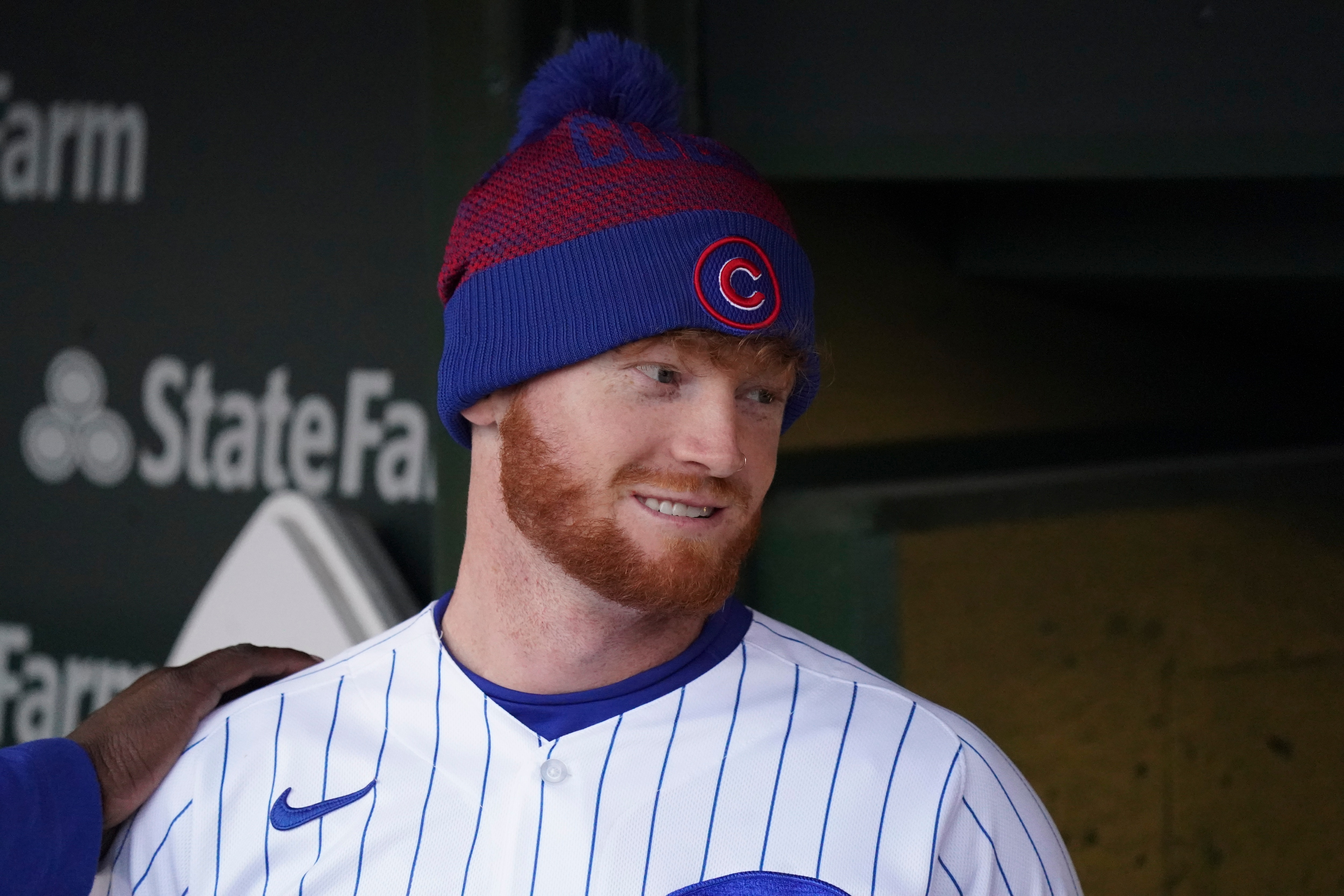 CHICAGO, ILLINOIS - JUNE 04: Clint Frazier #77 of the Chicago Cubs stands in the dugout prior to a game against the St. Louis Cardinals at Wrigley Field on June 04, 2022 in Chicago, Illinois. (Photo by Nuccio DiNuzzo/Getty Images)