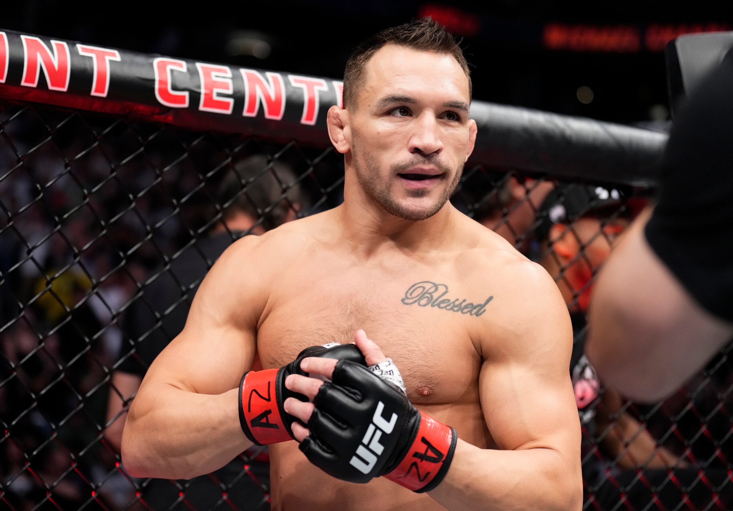 PHOENIX, ARIZONA - MAY 07: Michael Chandler prepares to fight Tony Ferguson in a lightweight fight during the UFC 274 event at Footprint Center on May 07, 2022 in Phoenix, Arizona. (Photo by Chris Unger/Zuffa LLC)