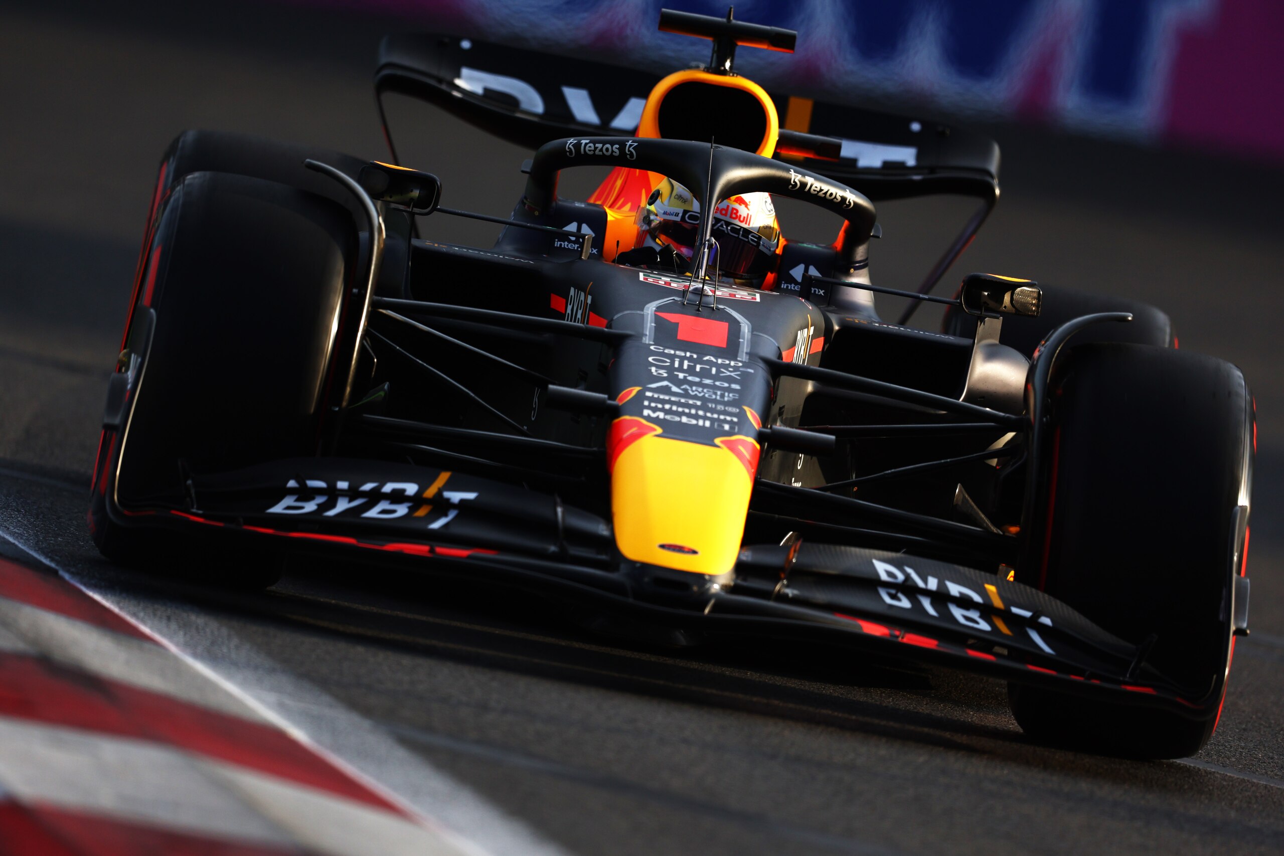 BAKU, AZERBAIJAN - JUNE 11: Max Verstappen of the Netherlands driving the (1) Oracle Red Bull Racing RB18 on track during qualifying ahead of the F1 Grand Prix of Azerbaijan at Baku City Circuit on June 11, 2022 in Baku, Azerbaijan. (Photo by Clive Rose/Getty Images)