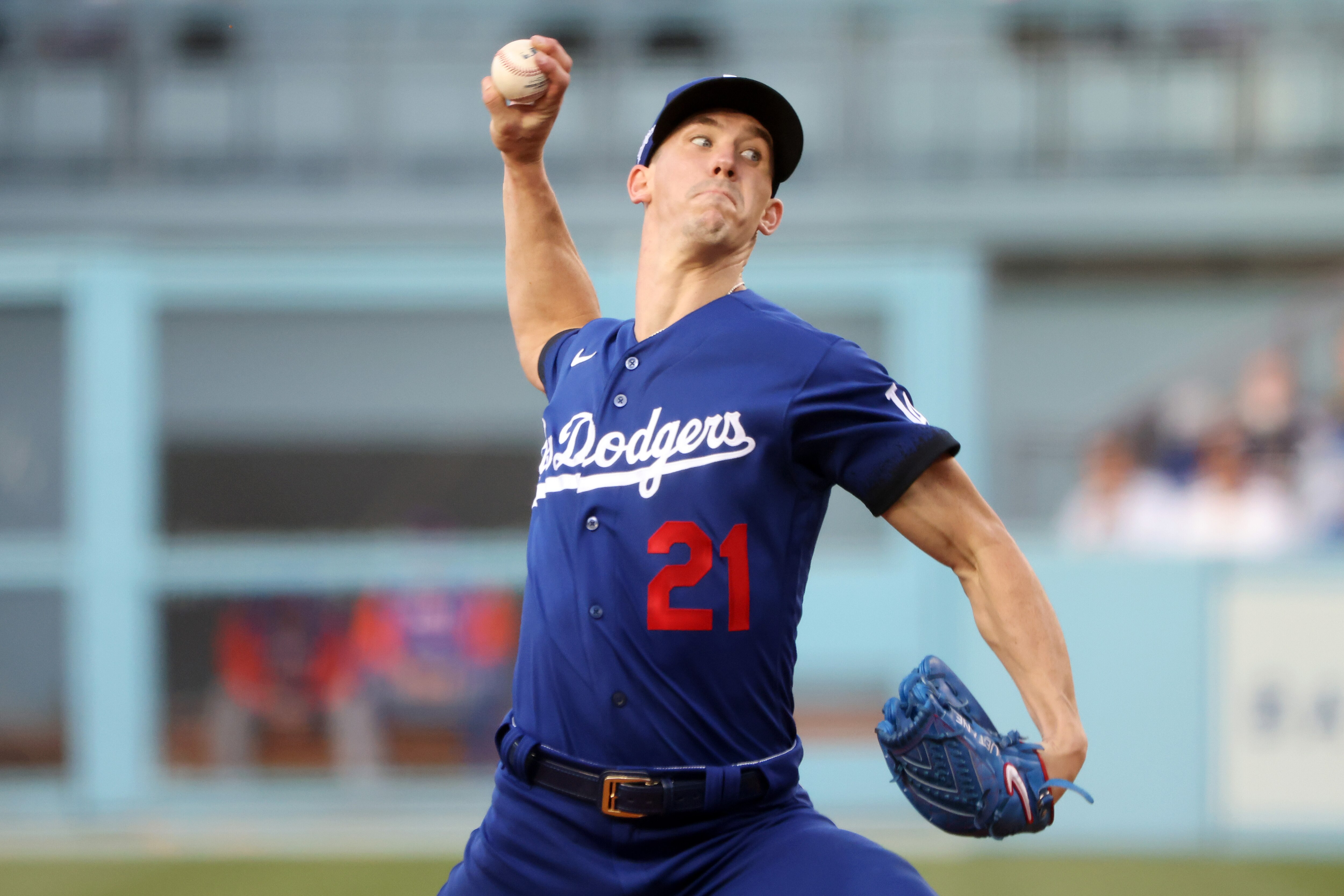 LOS ANGELES, CALIFORNIA - JUNE 04: Walker Buehler #21 of the Los Angeles Dodgers delivers a pitch during the first inning against the New York Mets at Dodger Stadium on June 04, 2022 in Los Angeles, California. (Photo by Katelyn Mulcahy/Getty Images)