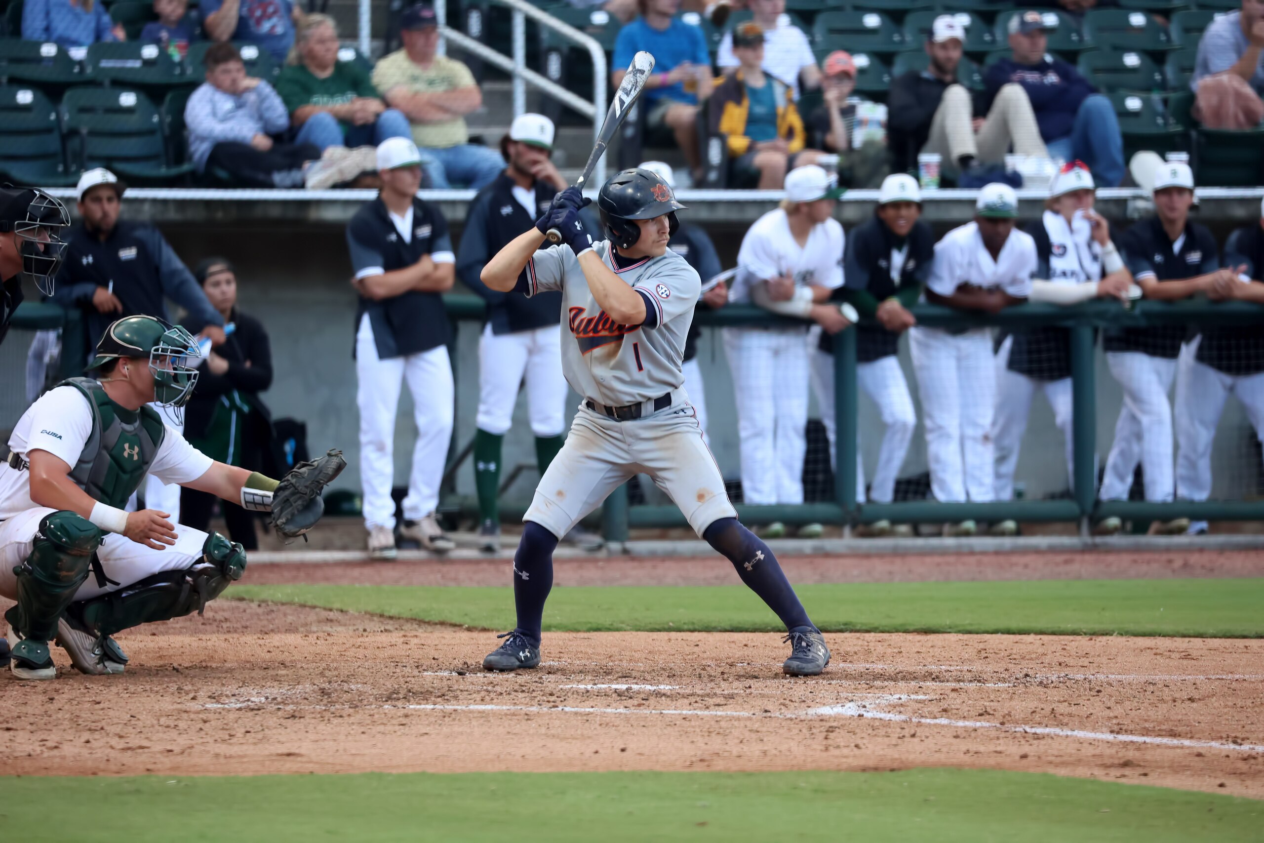 BIRMINGHAM, AL - APRIL 05: Auburn Tigers infielder Blake Rambusch (1) during the game between the UAB Blazers and the Auburn Tigers on April 5, 2022 at Regions Field in Birmingham, Alabama. (Photo by Michael Wade/Icon Sportswire via Getty Images)