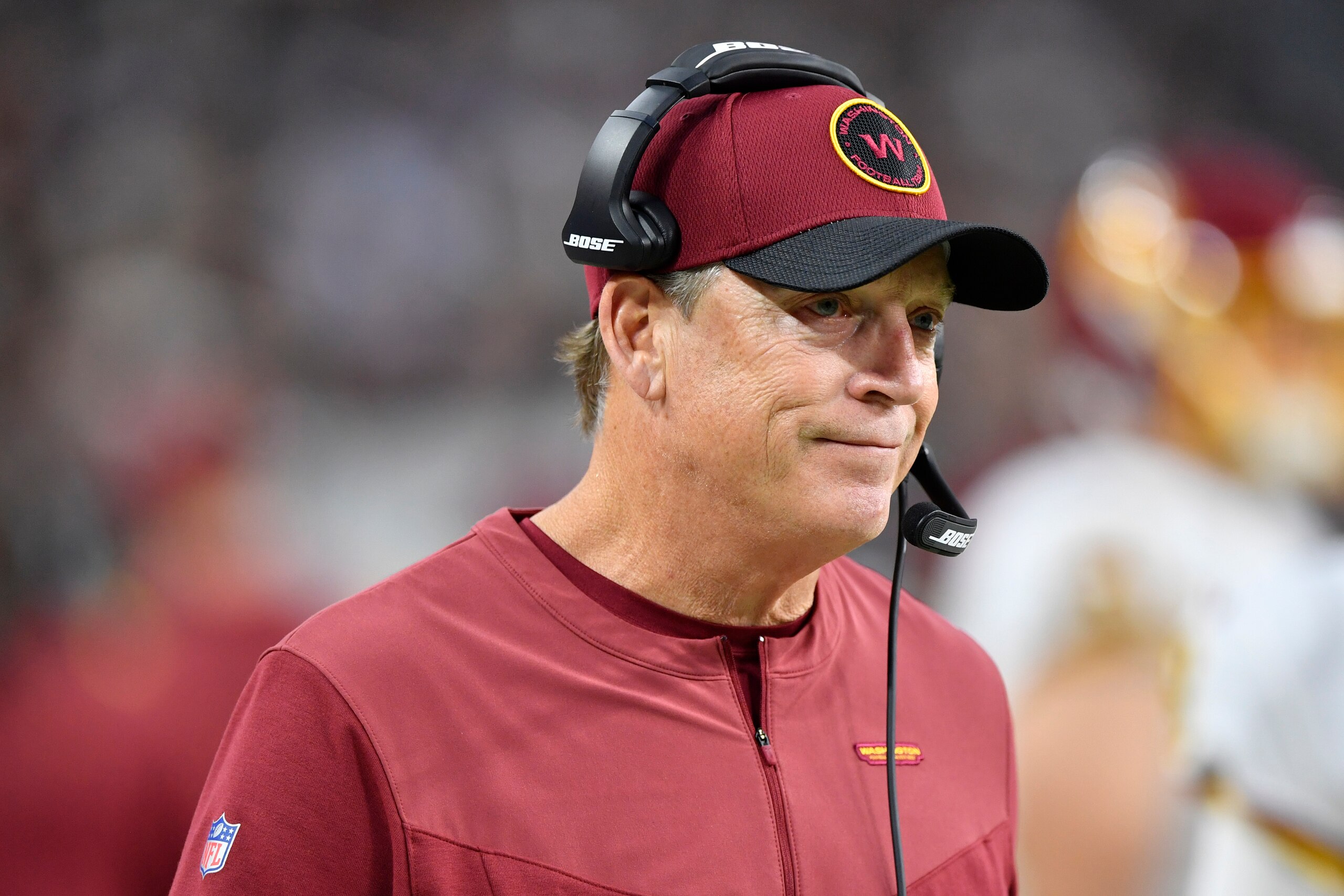 LAS VEGAS, NEVADA - DECEMBER 05:  Defensive coordinator Jack Del Rio of the Washington Football Team looks on during the second half of a game against the Las Vegas Raiders at Allegiant Stadium on December 05, 2021 in Las Vegas, Nevada. The Washington Football Team defeated the Raiders 17-15. (Photo by Chris Unger/Getty Images)