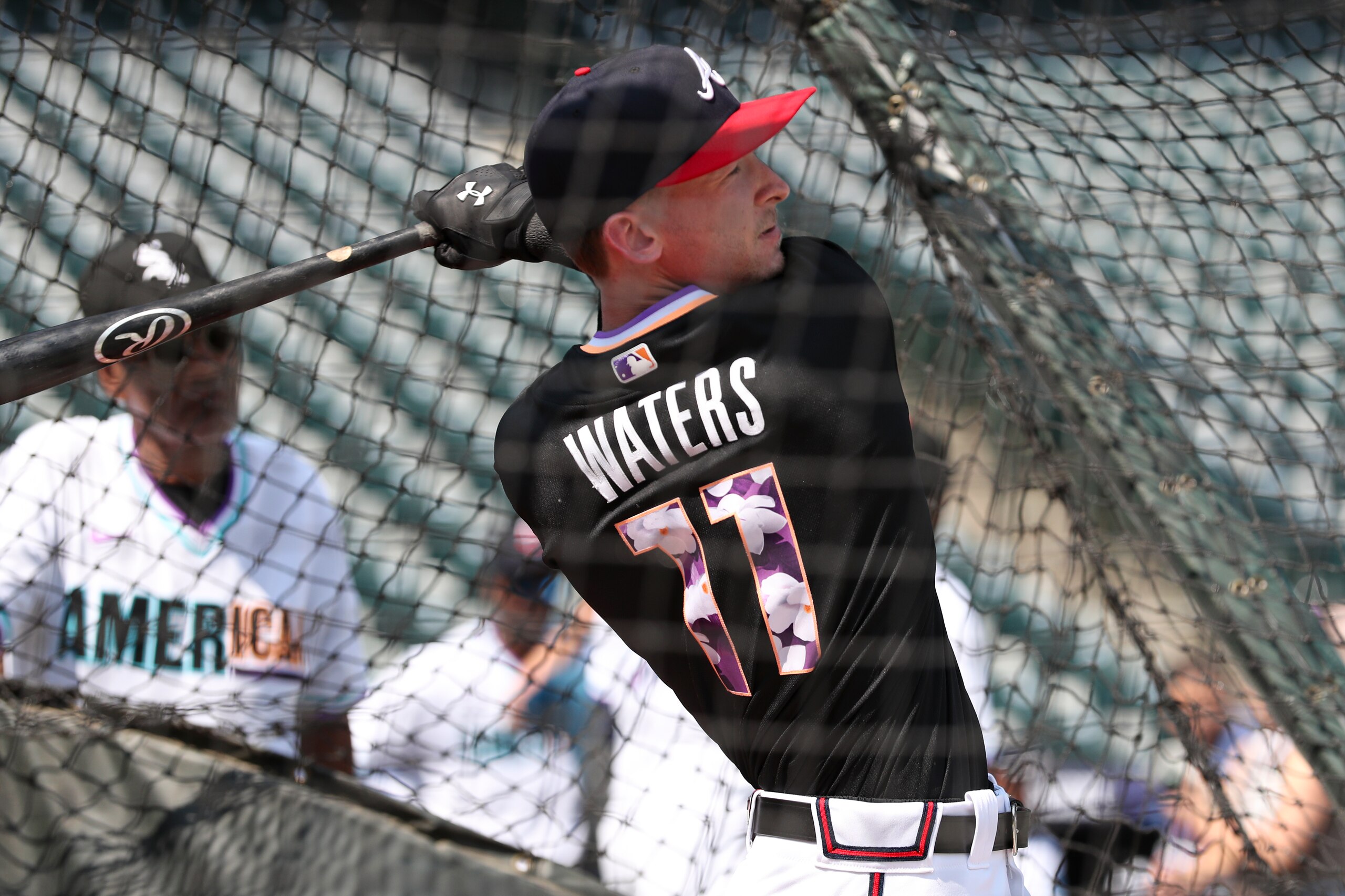 DENVER, CO - JULY 11:  Drew Waters #11 of the National League Team bats during batting practice before the 2021 Sirius XM Futures Game at Coors Field on Sunday, July 11, 2021 in Denver, Colorado. (Photo by Mary DeCicco/MLB Photos via Getty Images)