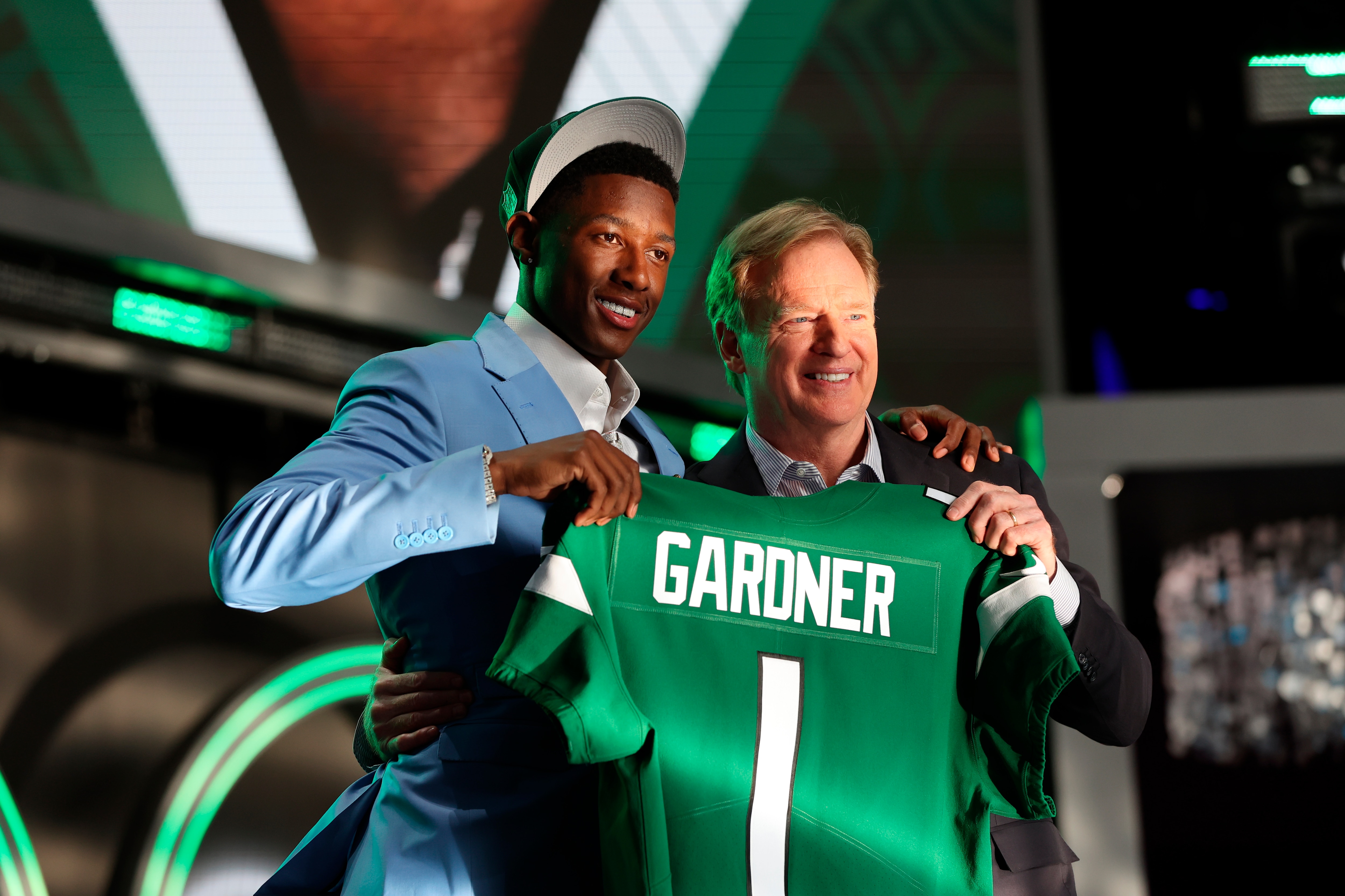 Cincinnati cornerback Ahmad "Sauce" Gardner is chosen by the New York Jets with the 4th pick in the NFL football draft on Thursday, April, 28 2022 in Las Vegas. (AP Photo/Gregory Payan)