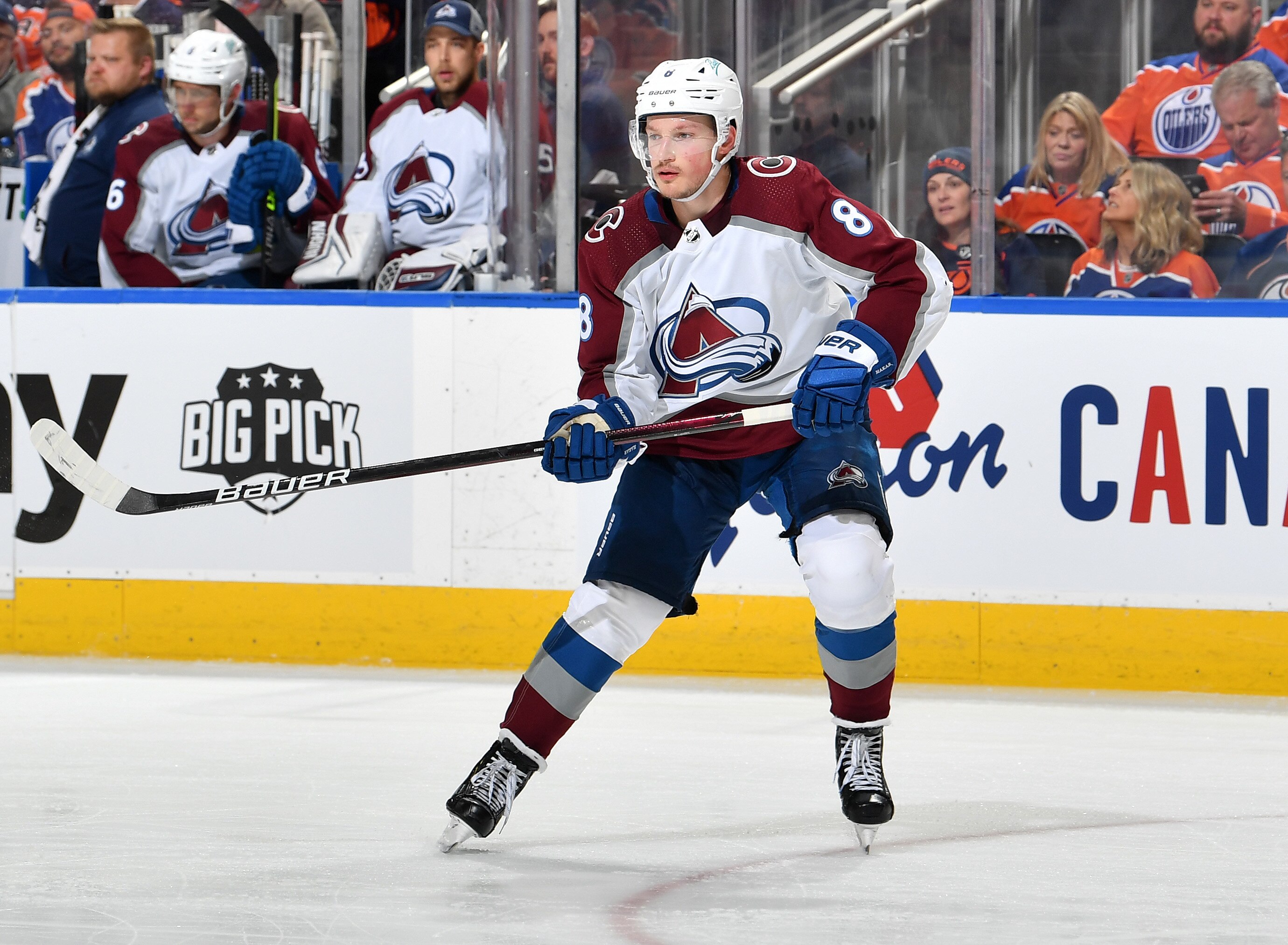 EDMONTON, AB - June 6: Cale Makar #8 of the Colorado Avalanche skates during Game Four of the Western Conference Final of the 2022 Stanley Cup Playoffs against the Edmonton Oilers on June 6, 2022 at Rogers Place in Edmonton, Alberta, Canada. (Photo by Andy Devlin/NHLI via Getty Images)