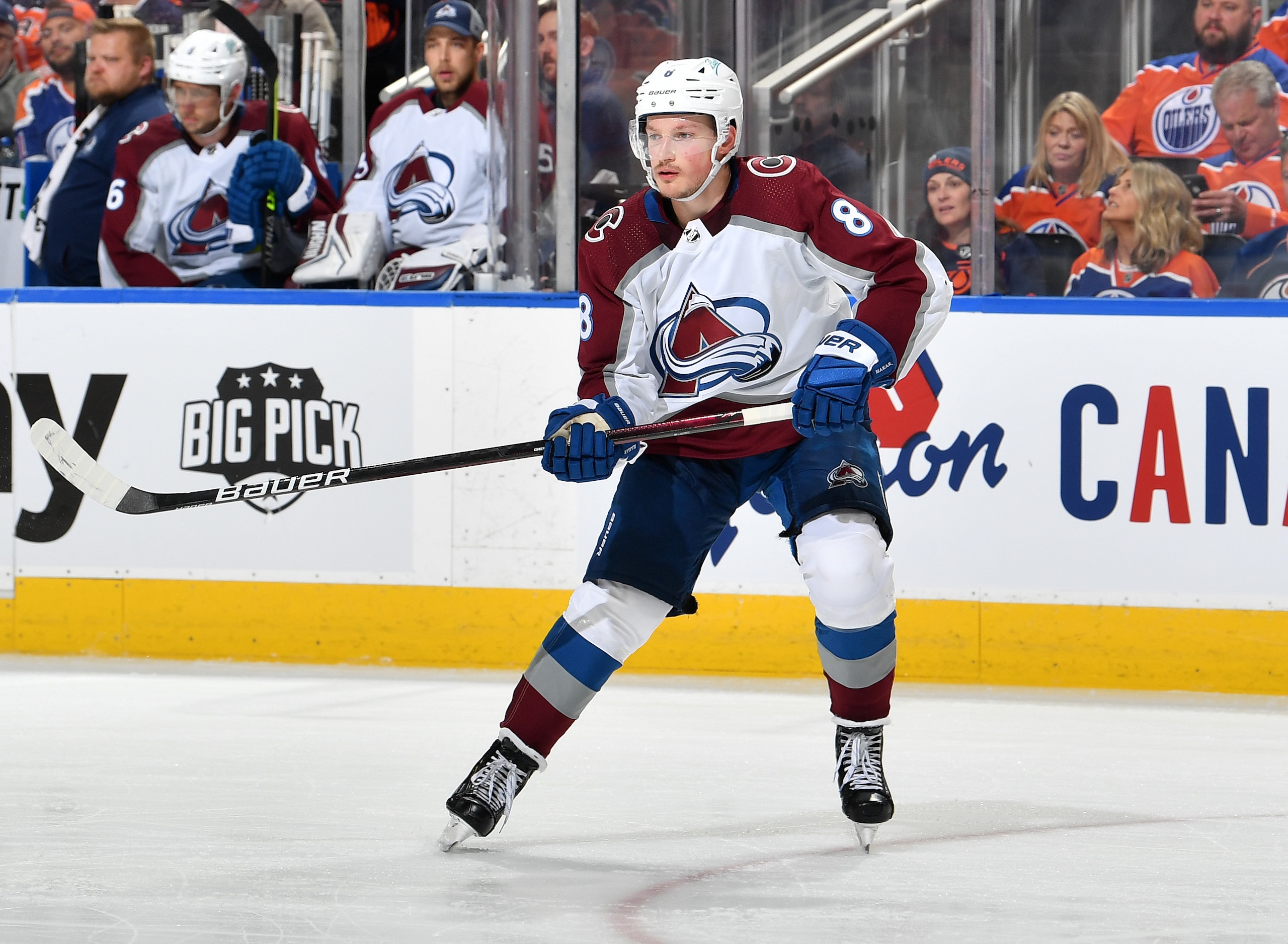 EDMONTON, AB - June 6: Cale Makar #8 of the Colorado Avalanche skates during Game Four of the Western Conference Final of the 2022 Stanley Cup Playoffs against the Edmonton Oilers on June 6, 2022 at Rogers Place in Edmonton, Alberta, Canada. (Photo by Andy Devlin/NHLI via Getty Images)
