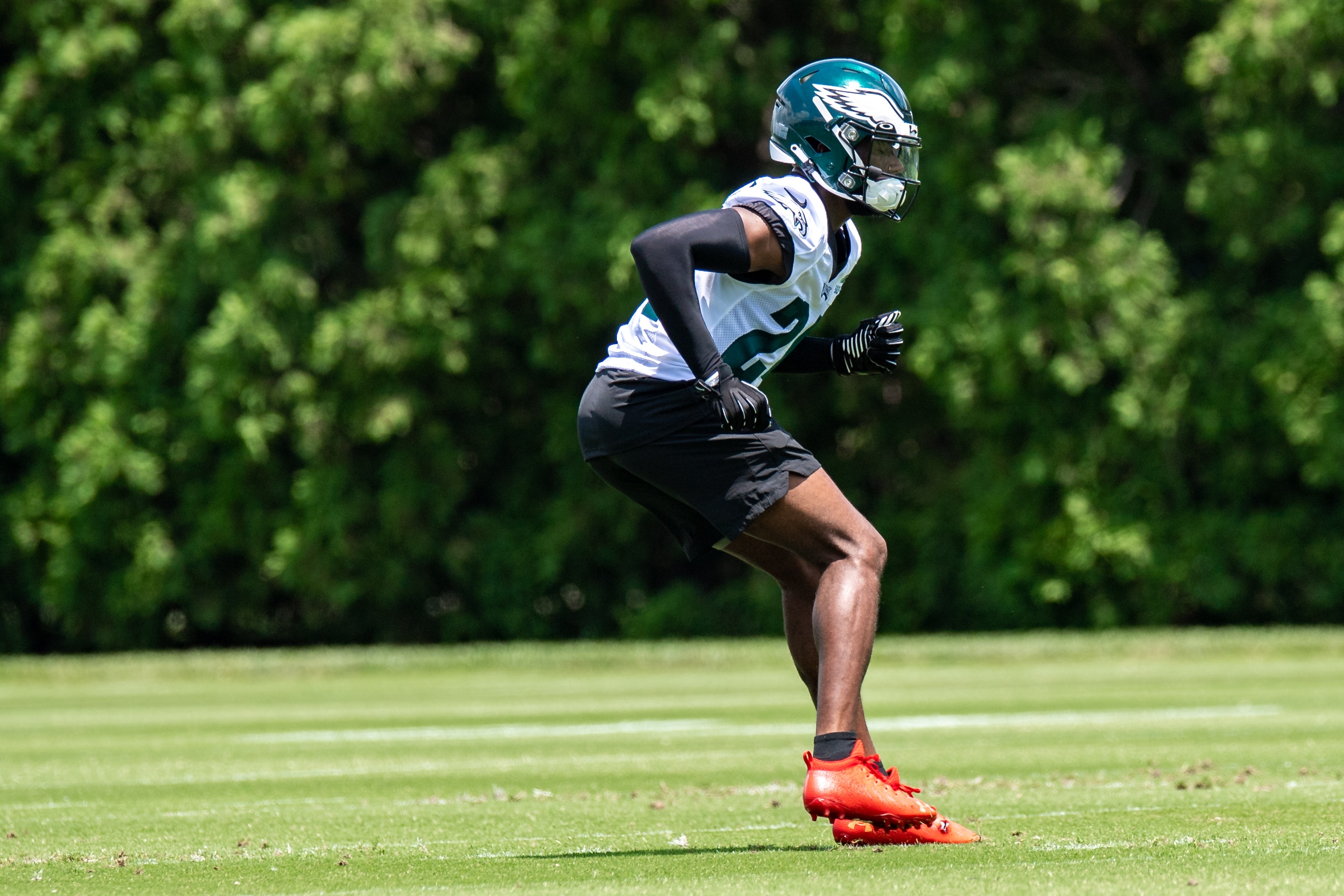 PHILADELPHIA, PA - JUNE 08: Philadelphia Eagles defensive back James Bradberry (24) participates in a drill during OTA offseason workouts on June 8, 2022 at Novacare Complex in Philadelphia, PA (Photo by John Jones/Icon Sportswire via Getty Images)