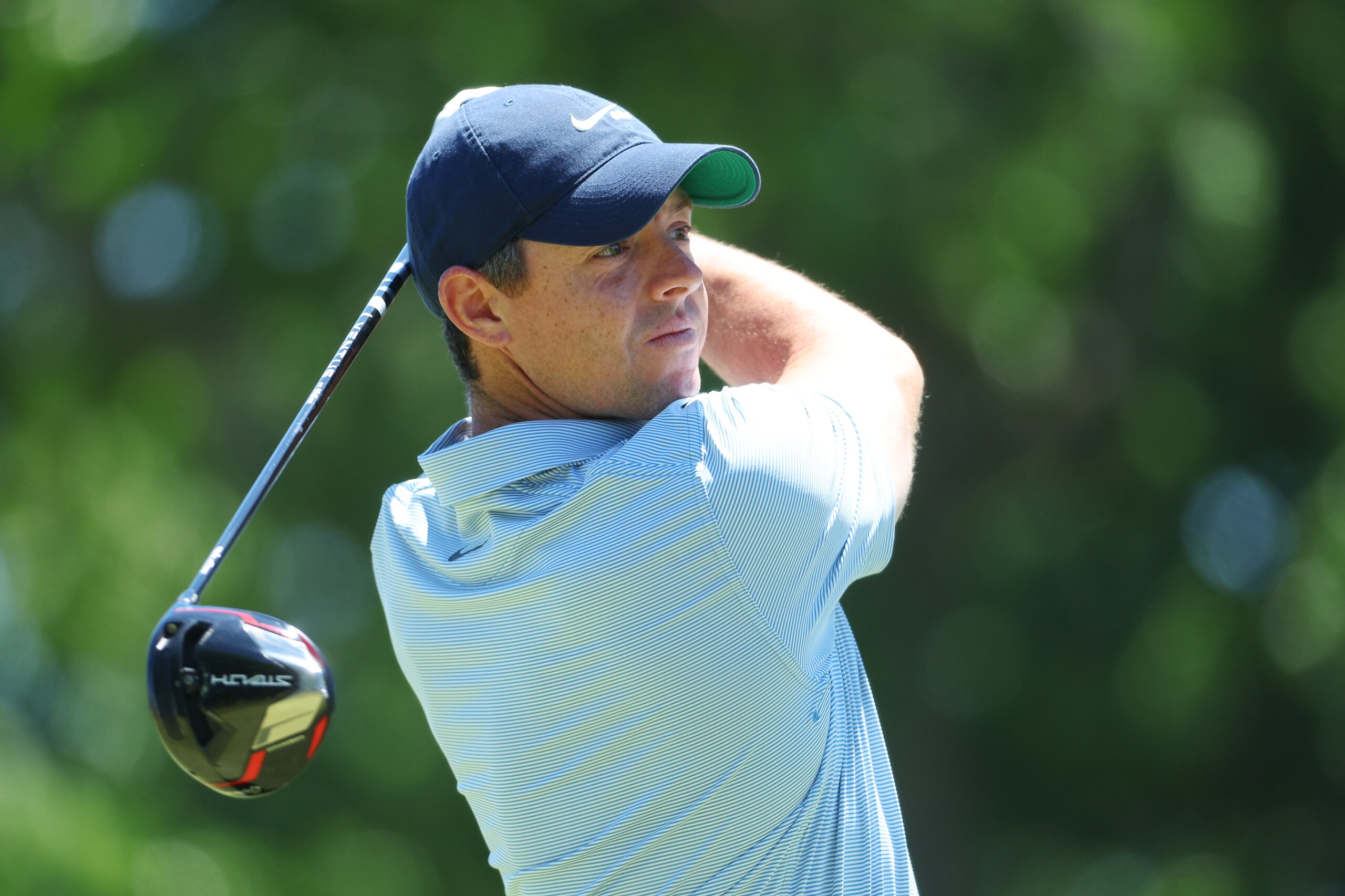 BROOKLINE, MASSACHUSETTS - JUNE 14: Rory McIlroy of Northern Ireland plays his shot from the tenth tee during a practice round prior to the US Open at The Country Club on June 14, 2022 in Brookline, Massachusetts. (Photo by Andrew Redington/Getty Images)