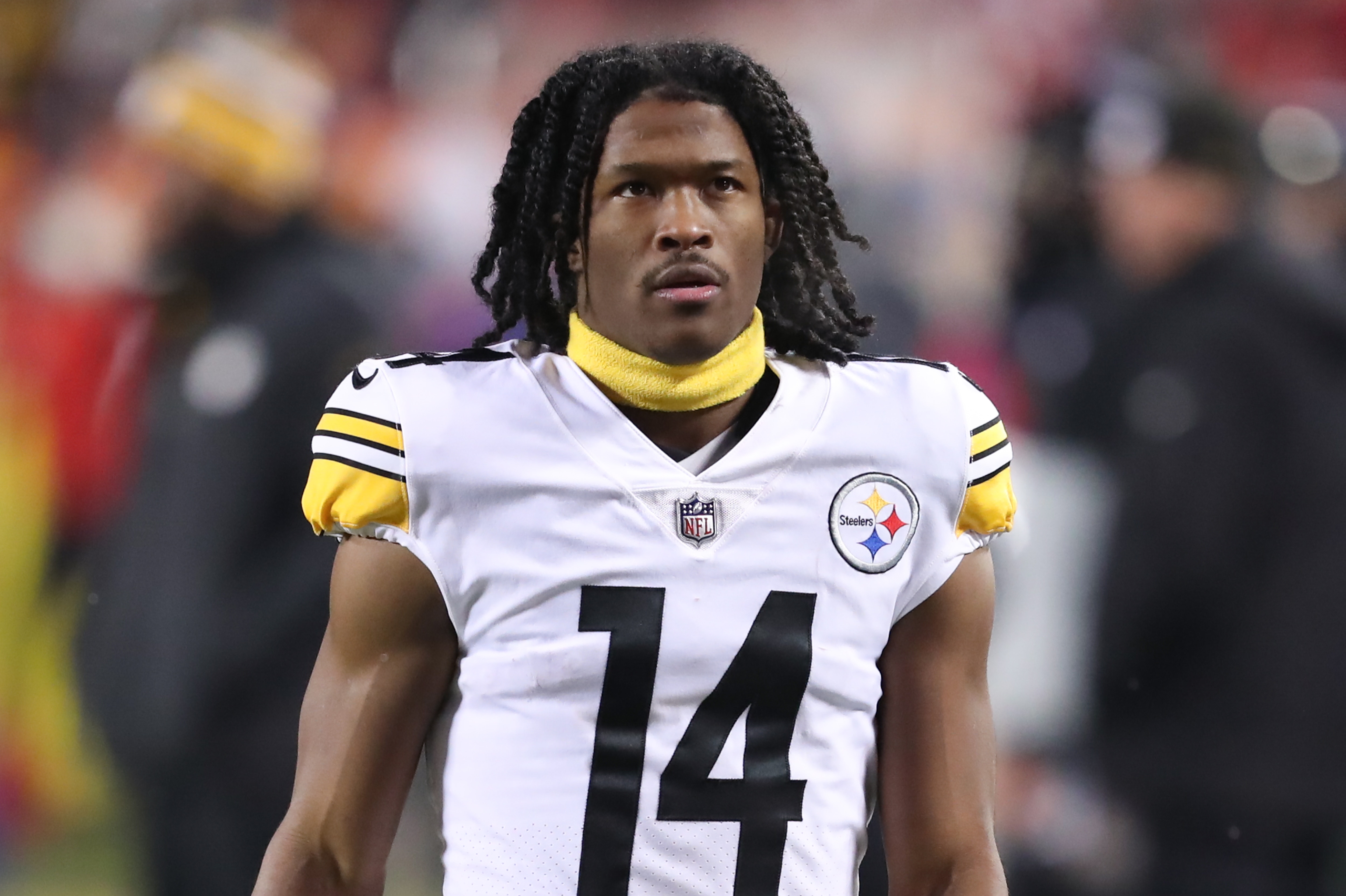 KANSAS CITY, MO - JANUARY 16: Pittsburgh Steelers wide receiver Ray-Ray McCloud (14) before an AFC wild card playoff game between the Pittsburgh Steelers and Kansas City Chiefs on Jan 16, 2022 at GEHA Field at Arrowhead Stadium in Kansas City, MO. (Photo by Scott Winters/Icon Sportswire via Getty Images)