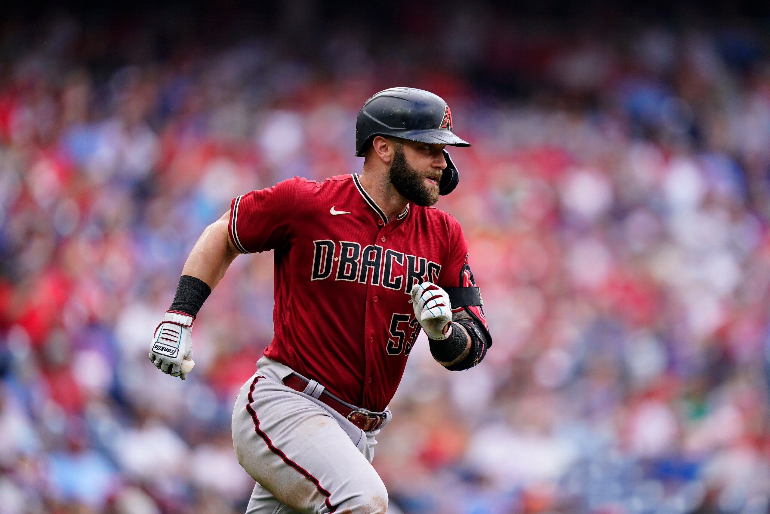 Arizona Diamondbacks' Christian Walker plays during a baseball game, Sunday, June 12, 2022, in Philadelphia. (AP Photo/Matt Slocum)