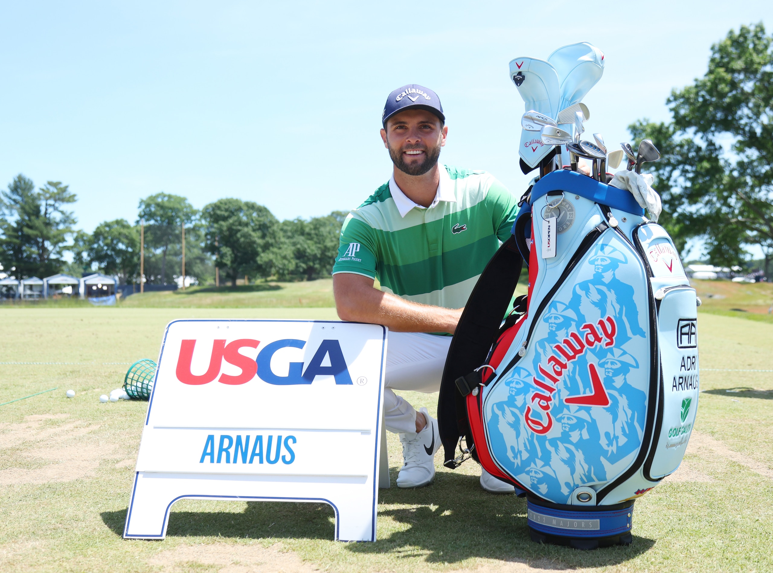 BROOKLINE, MASSACHUSETTS - JUNE 15: Adri Arnaus of Spain poses for a photo on the driving range during a practice round prior to the 122nd U.S. Open Championship at The Country Club on June 15, 2022 in Brookline, Massachusetts. (Photo by Andrew Redington/Getty Images)