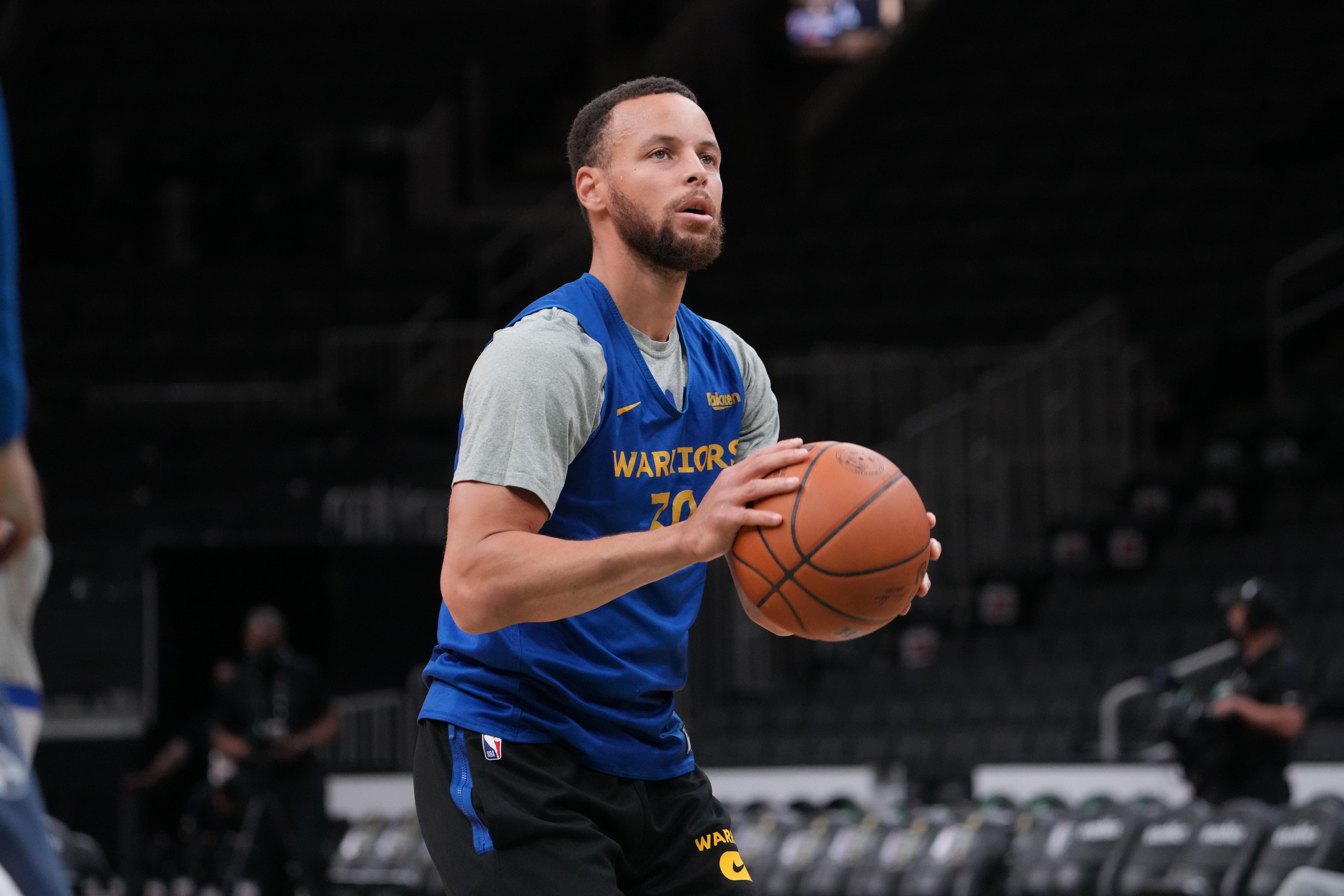 BOSTON, MA  - JUNE 15: Stephen Curry of the Golden State Warriors shoots during 2022 NBA Finals Practice and Media Availability on June 15, 2022  at the TD Garden in Boston, Massachusetts. NOTE TO USER: User expressly acknowledges and agrees that, by downloading and or using this photograph, user is consenting to the terms and conditions of Getty Images License Agreement. Mandatory Copyright Notice: Copyright 2022 NBAE (Photo by Jesse D. Garrabrant/NBAE via Getty Images)