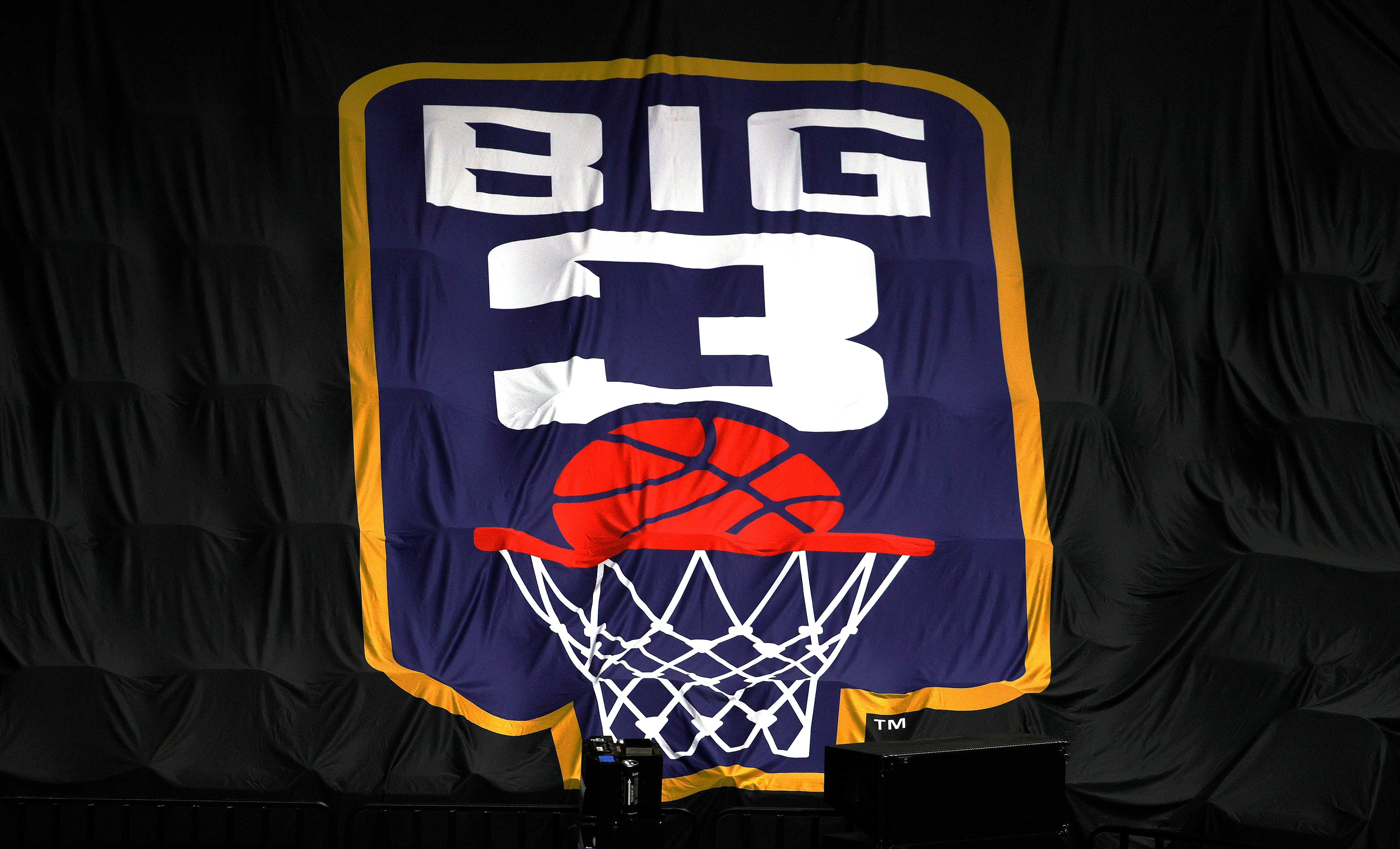 LAS VEGAS, NEVADA - JULY 24: A BIG3 logo is displayed during week three of the BIG3 at the Orleans Arena on July 24, 2021 in Las Vegas, Nevada. (Photo by Ethan Miller/Getty Images)