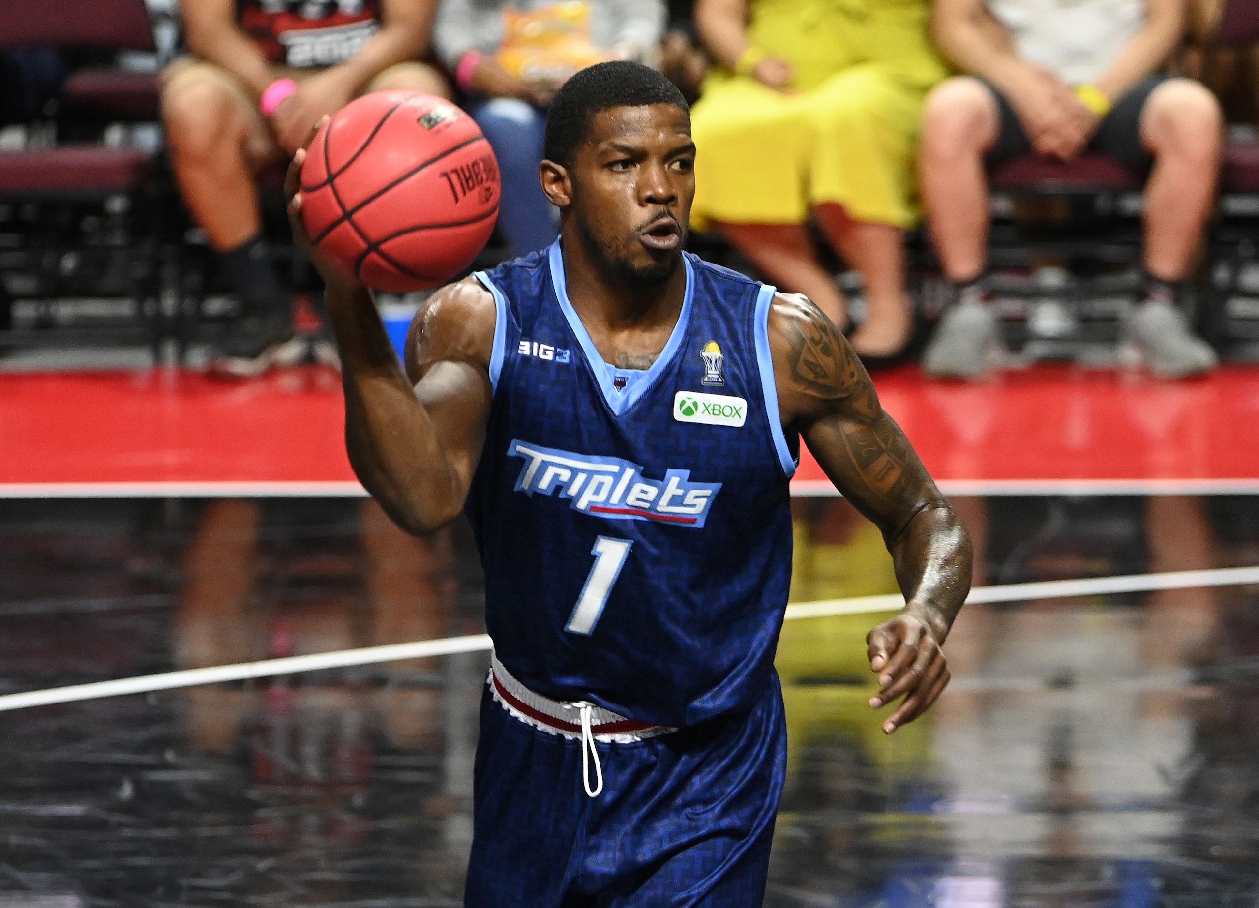 LAS VEGAS, NEVADA - AUGUST 21: Joe Johnson #1 of Triplets looks to pass against Tri-State during a BIG3 game in Week Eight at the Orleans Arena on August 21, 2021 in Las Vegas, Nevada. (Photo by David Becker/Getty Images for BIG3) LAS VEGAS, NEVADA - AUGUST 21: Joe Johnson #1 of Triplets looks to pass against Tri-State during a BIG3 game in Week Eight at the Orleans Arena on August 21, 2021 in Las Vegas, Nevada. (Photo by David Becker/Getty Images for BIG3)