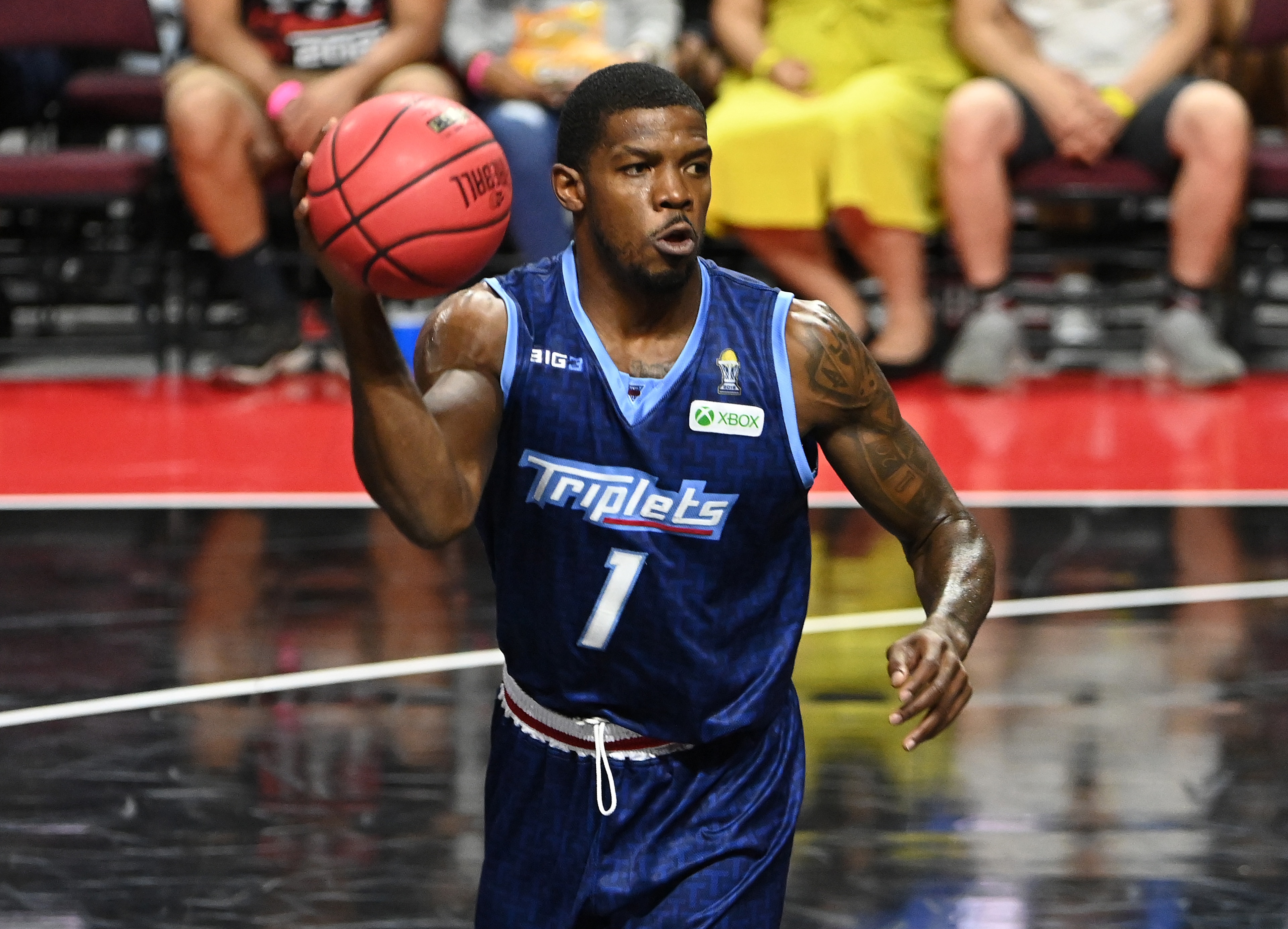 LAS VEGAS, NEVADA - AUGUST 21: Joe Johnson #1 of Triplets looks to pass against Tri-State during a BIG3 game in Week Eight at the Orleans Arena on August 21, 2021 in Las Vegas, Nevada. (Photo by David Becker/Getty Images for BIG3) LAS VEGAS, NEVADA - AUGUST 21: Joe Johnson #1 of Triplets looks to pass against Tri-State during a BIG3 game in Week Eight at the Orleans Arena on August 21, 2021 in Las Vegas, Nevada. (Photo by David Becker/Getty Images for BIG3)
