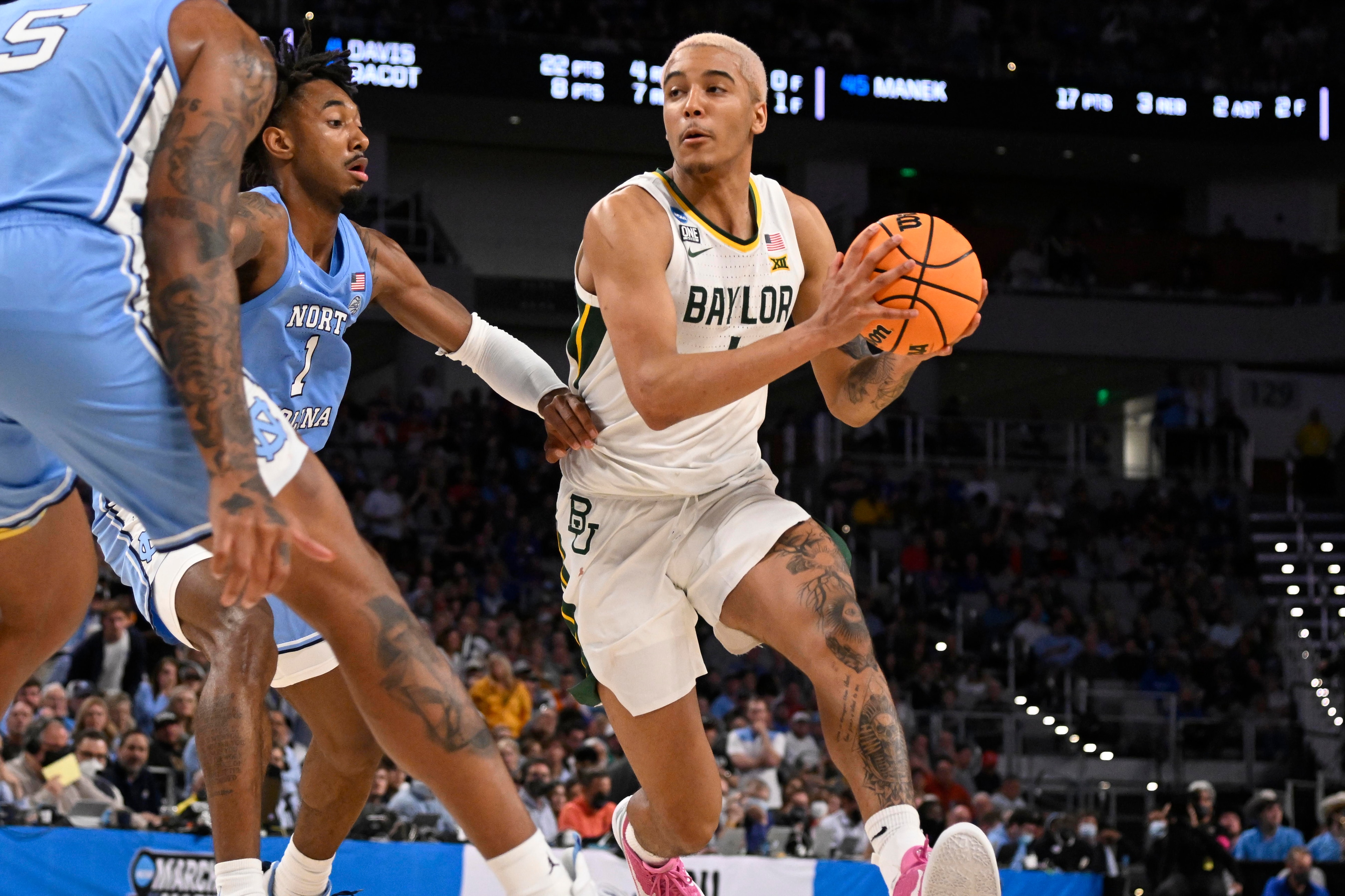 College Basketball: NCAA Playoffs:  Baylor Jeremy Sochan (1) in action vs North Carolina at Dickies Arena. 
Fort Worth, TX 3/19/2022
CREDIT: Greg Nelson (Photo by Greg Nelson/Sports Illustrated via Getty Images) 
(Set Number: X163985 TK1)