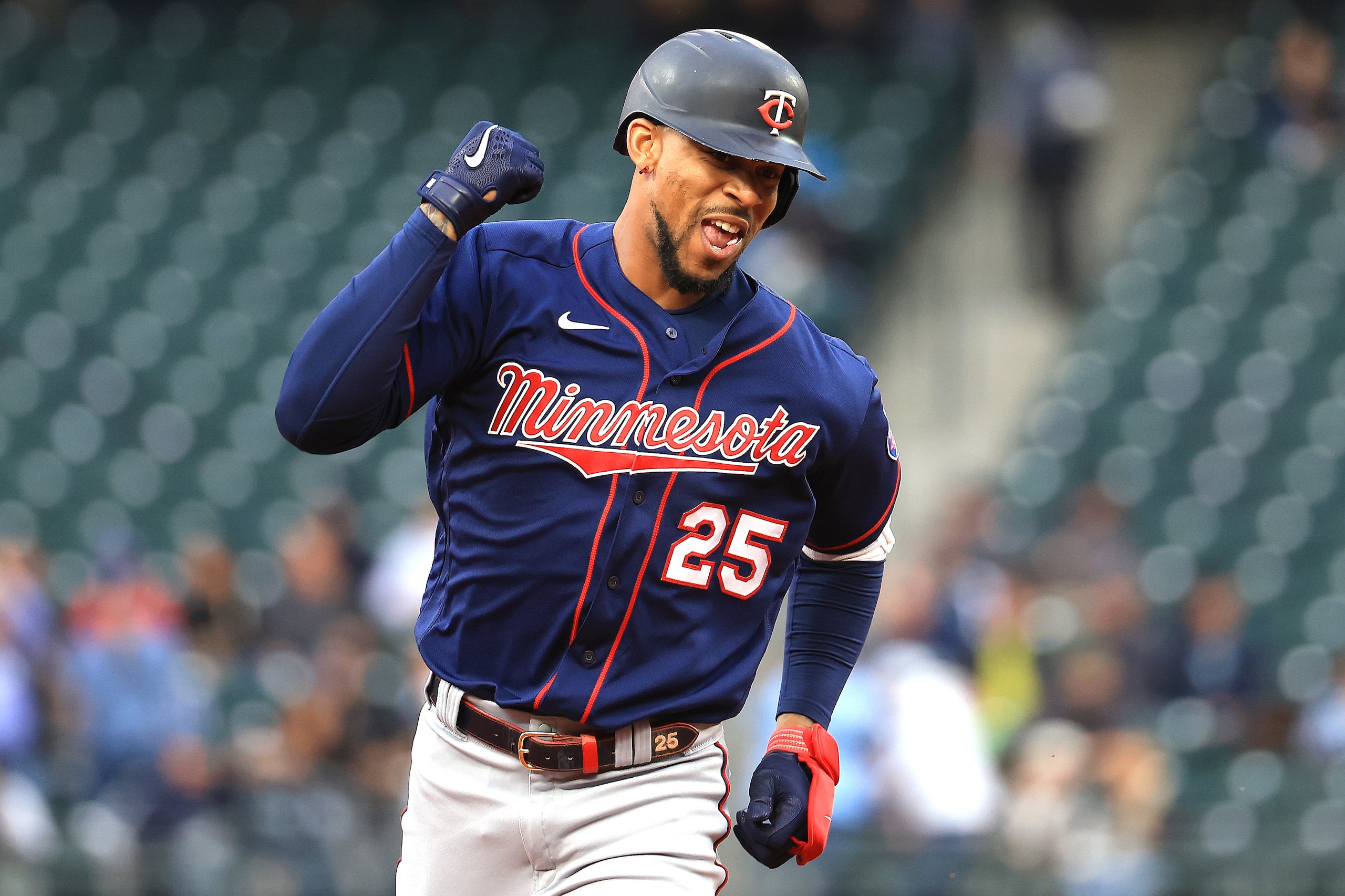 SEATTLE, WASHINGTON - JUNE 13: Byron Buxton #25 of the Minnesota Twins celebrates while running the bases after hitting a two-run home run against the Seattle Mariners to take a 2-0 lead during the first inning at T-Mobile Park on June 13, 2022 in Seattle, Washington. (Photo by Abbie Parr/Getty Images)