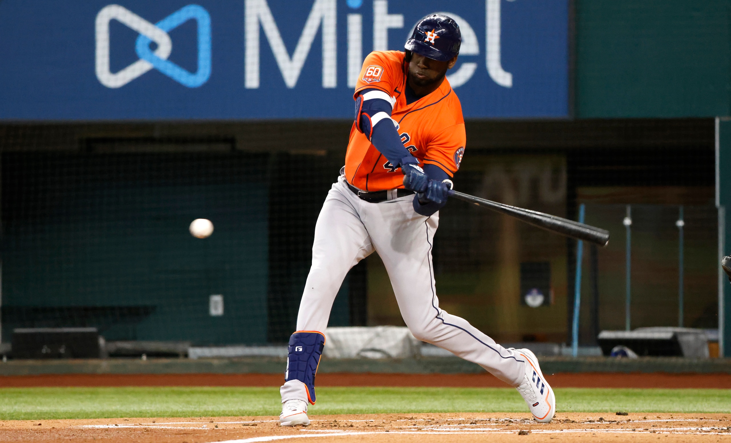 ARLINGTON, TX - JUNE 15: Yordan Alvarez #44 of the Houston Astros bats  against the Texas Rangers at Globe Life Field on June 15, 2022 in Arlington, Texas. The Astros won 9-2. (Photo by Ron Jenkins/Getty Images)