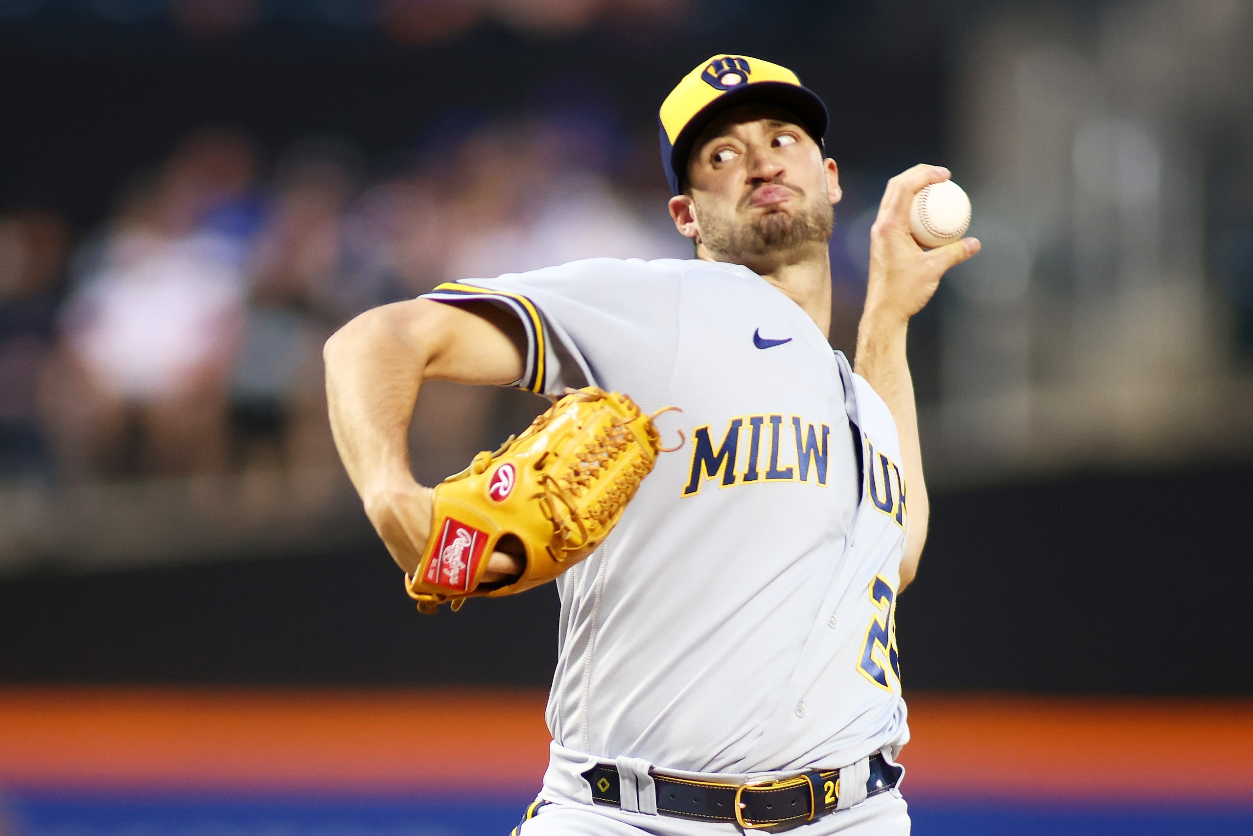 NEW YORK, NEW YORK - JUNE 16: Aaron Ashby #26 of the Milwaukee Brewers pitches in the second inning against the New York Mets at Citi Field on June 16, 2022 in the Flushing neighborhood of the Queens borough of New York City. (Photo by Mike Stobe/Getty Images)