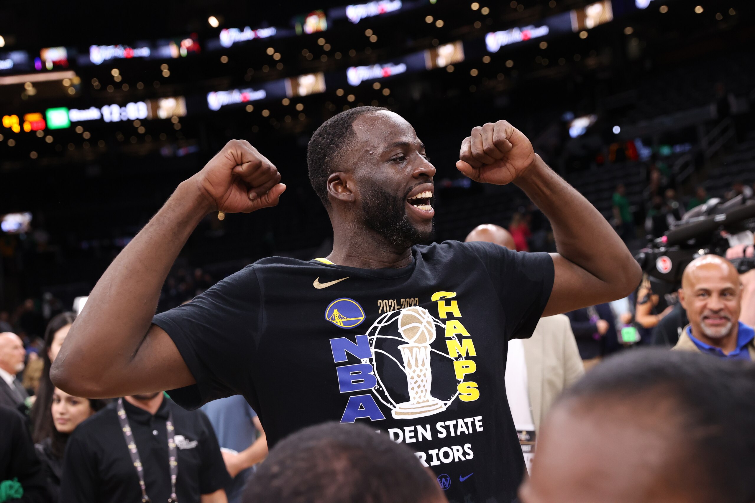 BOSTON, MA - JUNE 16: Draymond Green #23 of the Golden State Warriors looks on after Game Six of the 2022 NBA Finals on June 16, 2022 at TD Garden in Boston, Massachusetts. NOTE TO USER: User expressly acknowledges and agrees that, by downloading and or using this photograph, user is consenting to the terms and conditions of Getty Images License Agreement. Mandatory Copyright Notice: Copyright 2022 NBAE (Photo by Joe Murphy/NBAE via Getty Images)