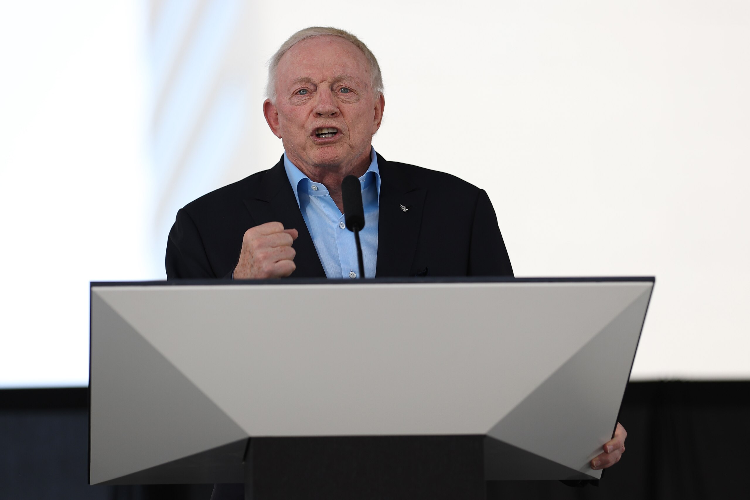 DALLAS, TX - JUNE 16: Owner and President of Dallas Cowboys Jerry Jones speaks during the FIFA World Cup 2026 Host City Announcement at the AT&T Discovery District on June 16, 2022 in Dallas, Texas. (Photo by Omar Vega/Getty Images)