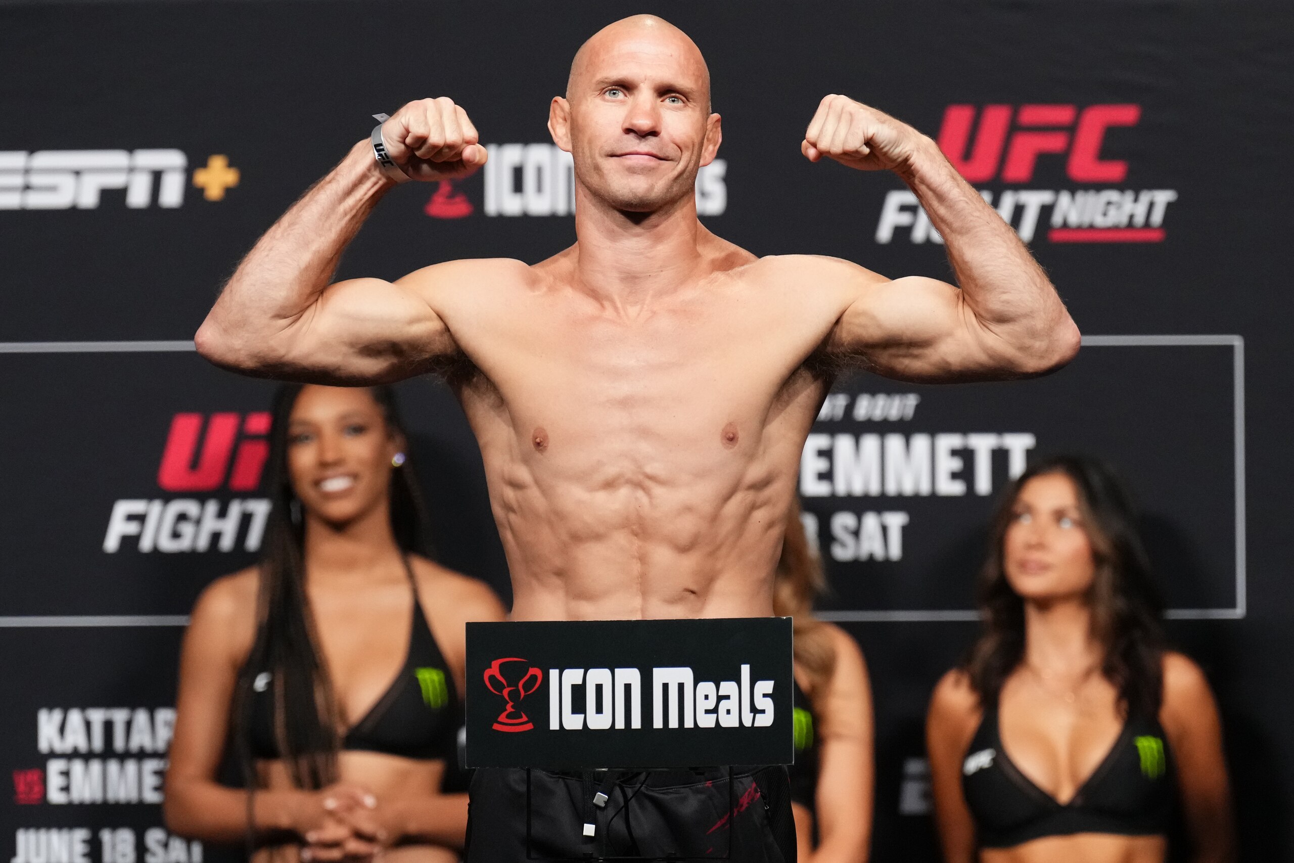 AUSTIN, TEXAS - JUNE 17: Donald Cerrone poses on the scale during the UFC Fight Night ceremonial weigh-in at Moody Center on June 17, 2022 in Austin, Texas. (Photo by Josh Hedges/Zuffa LLC)
