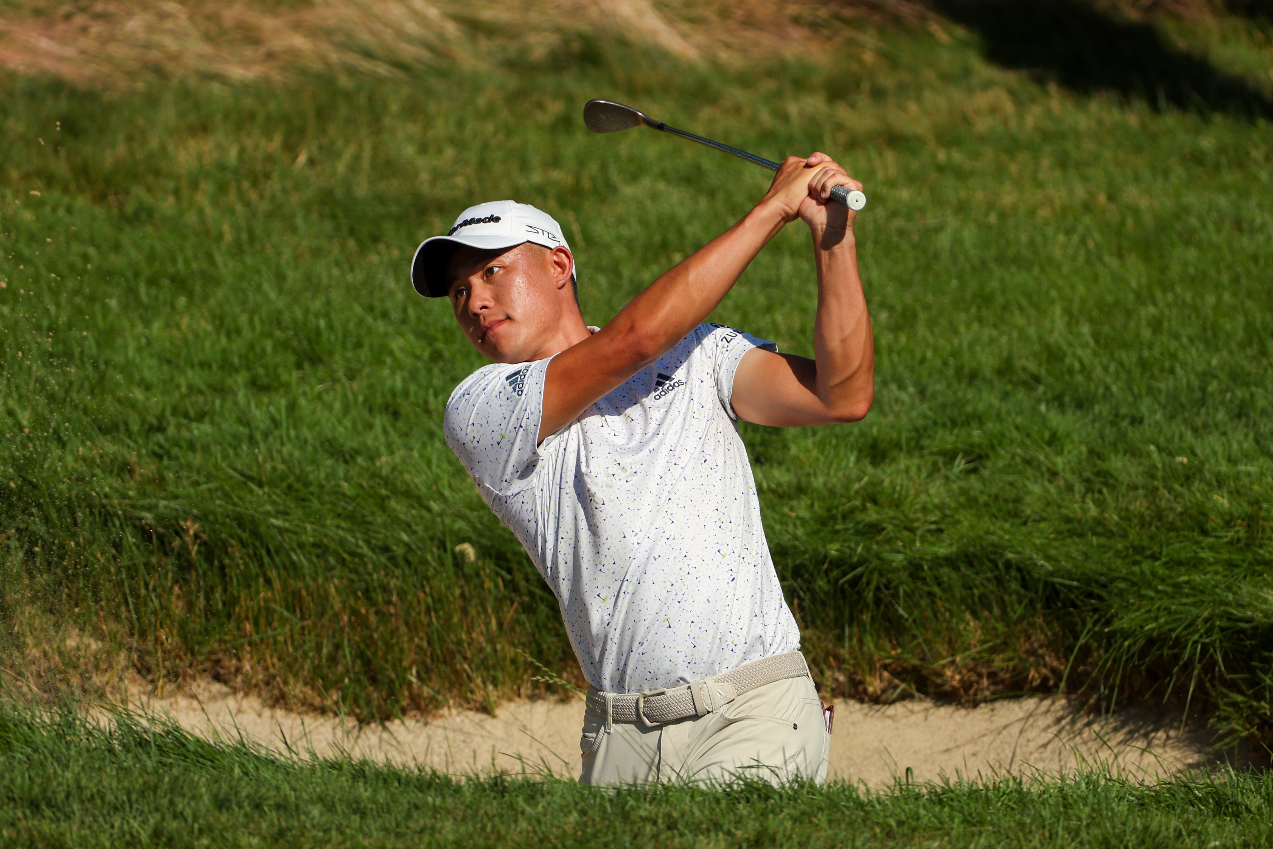 BROOKLINE, MASSACHUSETTS - JUNE 17: Collin Morikawa of the United States plays a second shot on the fifth hole during the second round of the 122nd U.S. Open Championship at The Country Club on June 17, 2022 in Brookline, Massachusetts. (Photo by Patrick Smith/Getty Images)