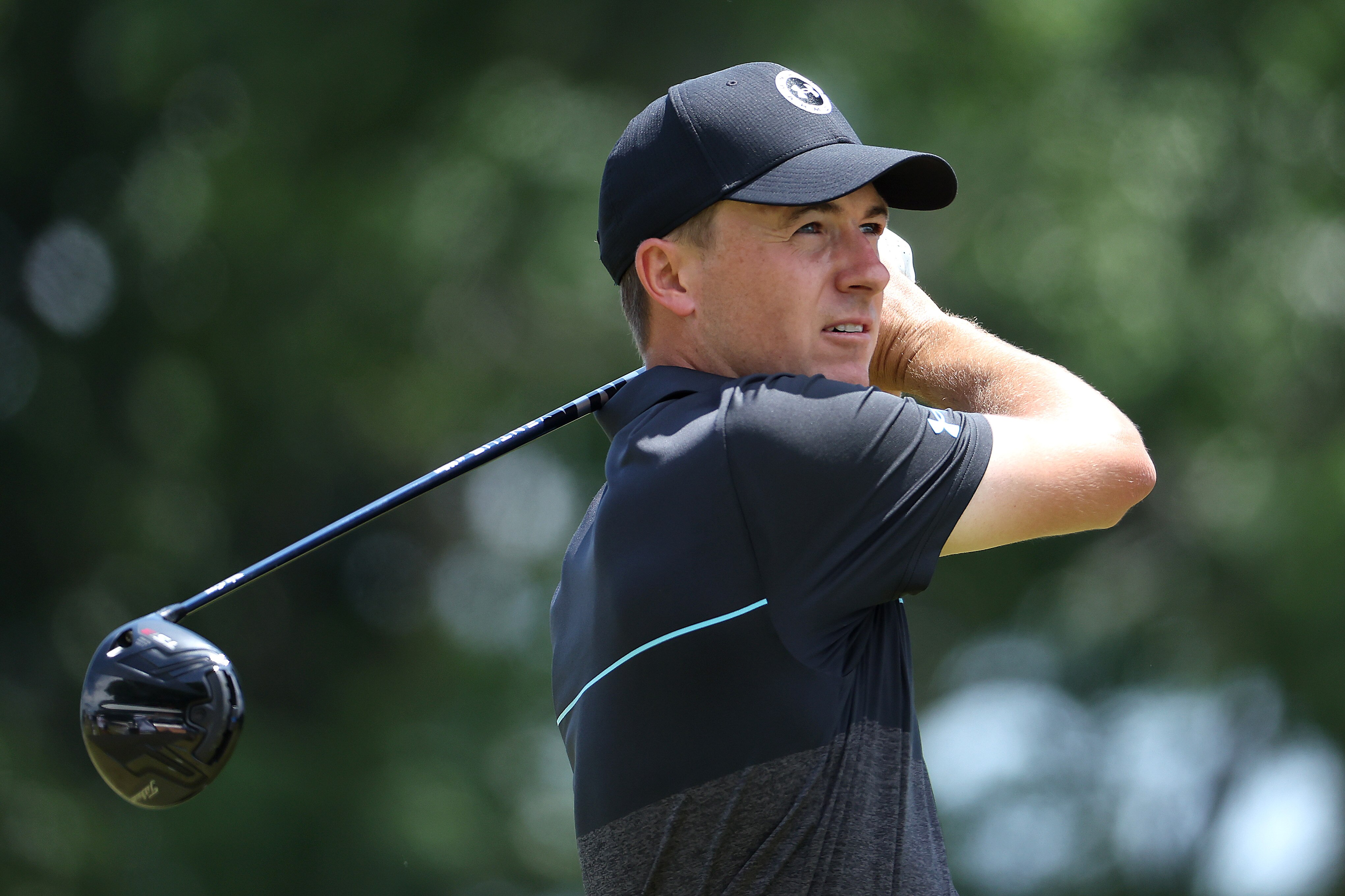 BROOKLINE, MASSACHUSETTS - JUNE 17: Jordan Spieth of the United States plays his shot from the tenth tee during the second round of the 122nd U.S. Open Championship at The Country Club on June 17, 2022 in Brookline, Massachusetts. (Photo by Warren Little/Getty Images)
