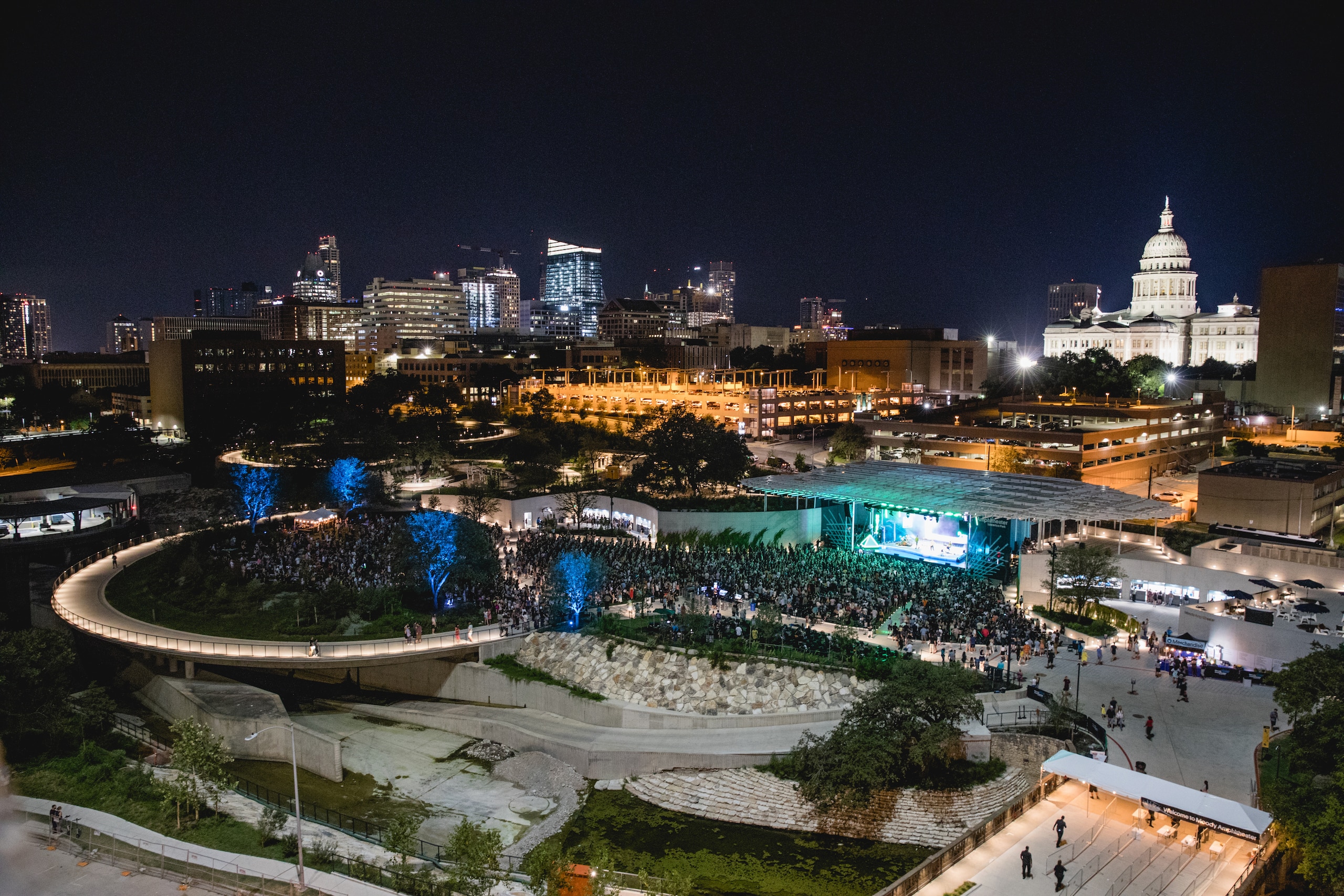 AUSTIN, TEXAS - SEPTEMBER 12: (L-R) Musicians Joe Seaward, Ed Irwin-Singer, Dave Bayley, and Drew MacFarlane of Glass Animals perform in concert during the 'Dreamland Tour' at Moody Amphitheater at Waterloo Park on September 12, 2021 in Austin, Texas. (Photo by Rick Kern/Getty Images)