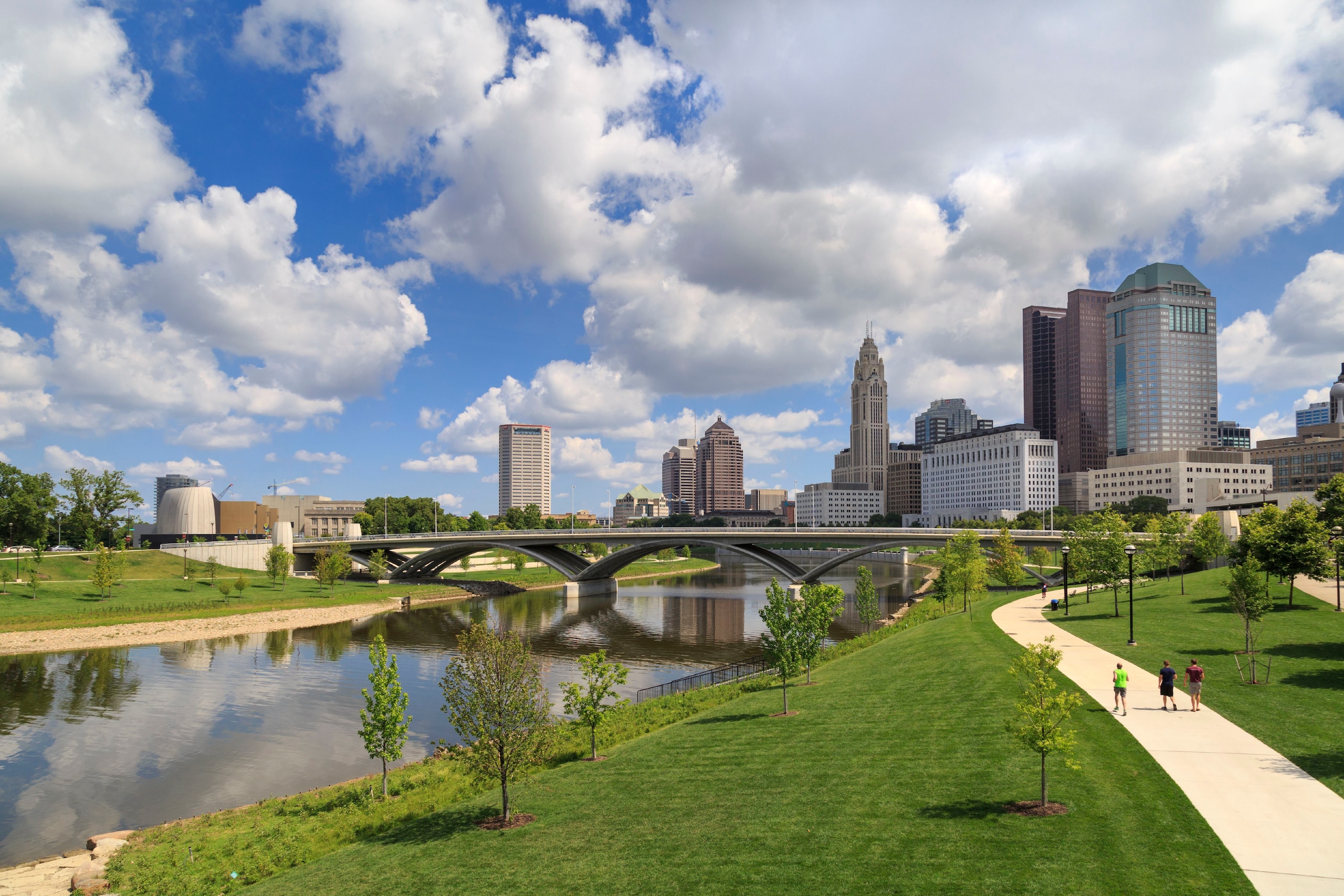 Scioto Mile Park and skyline, Downtown Columbus, Ohio, USA. (Photo by: Jumping Rocks/UIG via Getty Images)