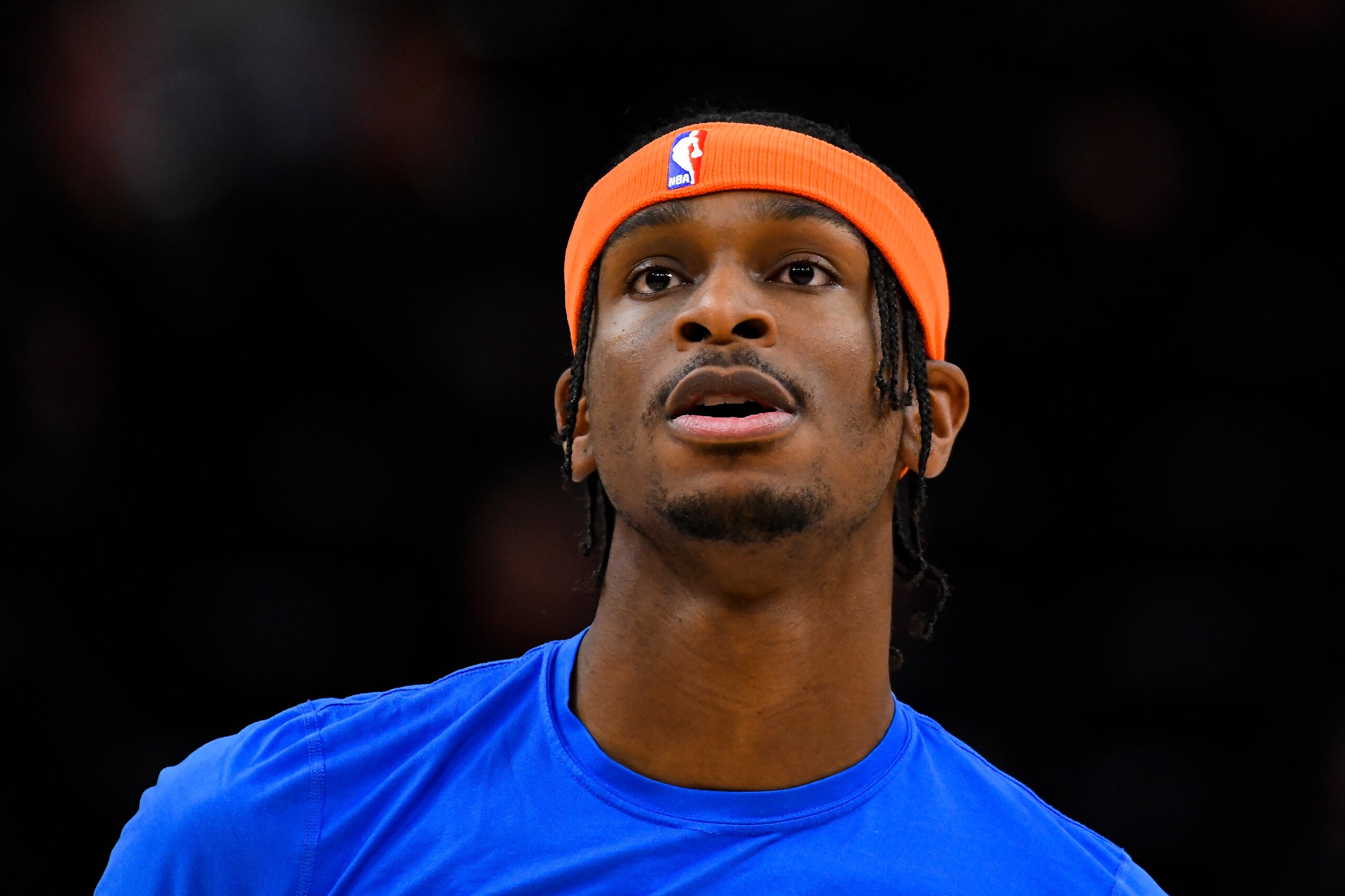 SALT LAKE CITY, UTAH - APRIL 06: Shai Gilgeous-Alexander #2 of the Oklahoma City Thunder looks on before a game against the Utah Jazz at Vivint Smart Home Arena on April 06, 2022 in Salt Lake City, Utah. NOTE TO USER: User expressly acknowledges and agrees that, by downloading and or using this photograph, User is consenting to the terms and conditions of the Getty Images License Agreement. (Photo by Alex Goodlett/Getty Images)