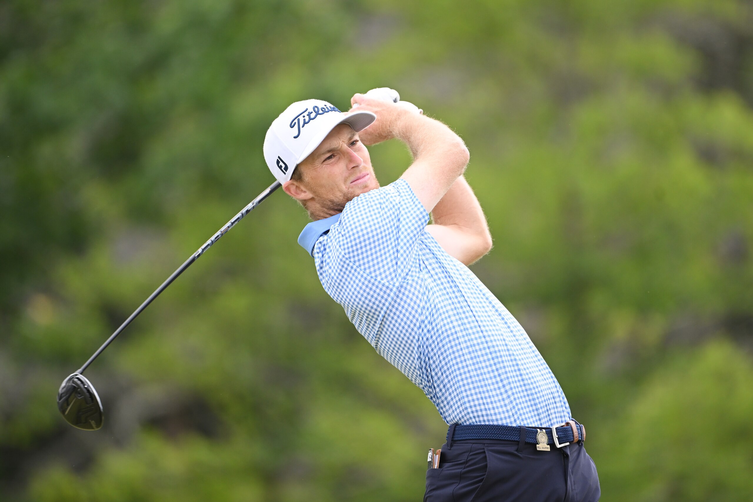 BROOKLINE, MASSACHUSETTS - JUNE 18: Will Zalatoris of the United States plays his shot from the eighth tee during the third round of the 122nd U.S. Open Championship at The Country Club on June 18, 2022 in Brookline, Massachusetts. (Photo by Ross Kinnaird/Getty Images)