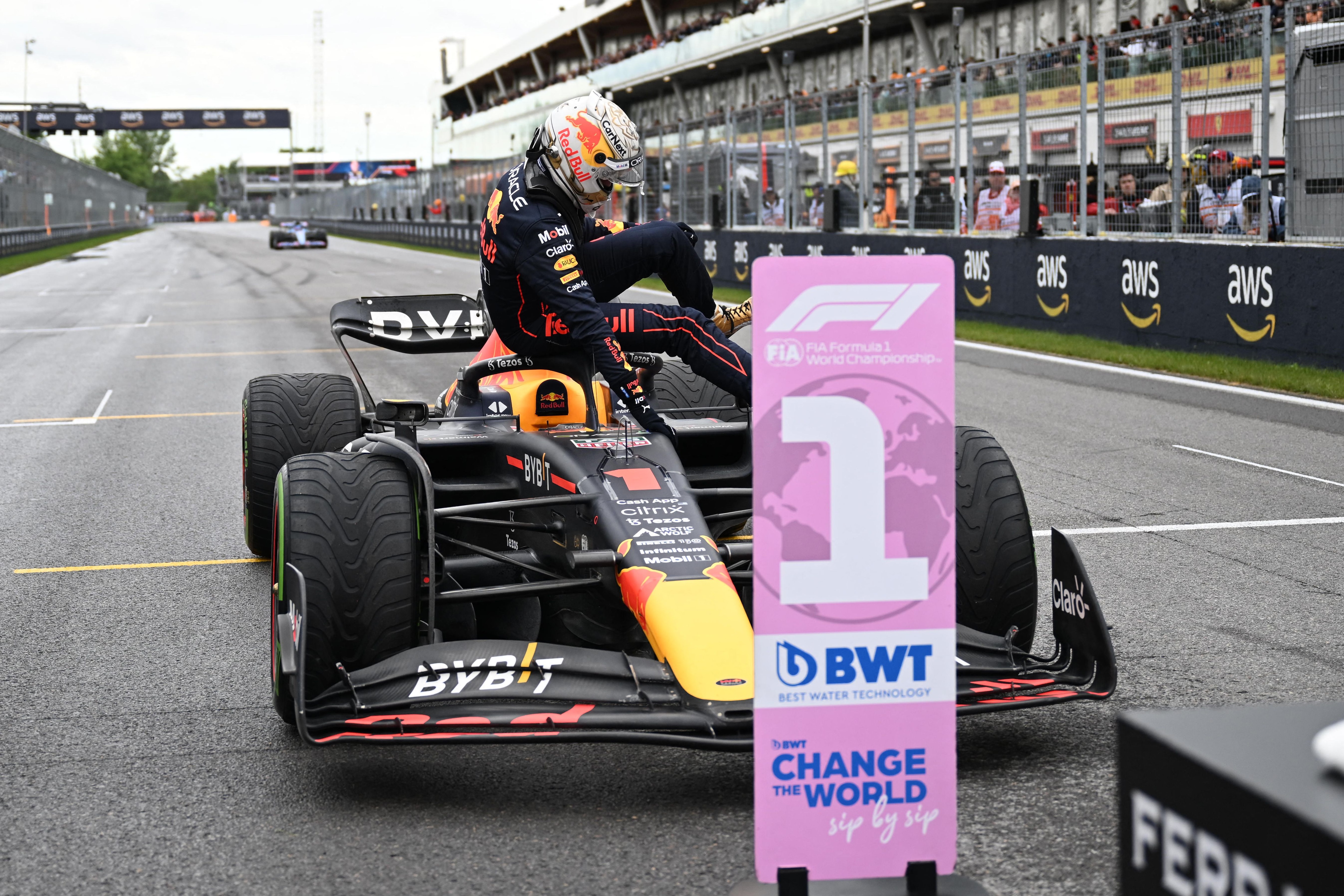 Red Bull Racing's Dutch driver Max Verstappen gets out of his car after the qualifying session for the Canada Formula 1 Grand Prix on June 18, 2022, at Circuit Gilles-Villeneuve in Montreal. (Photo by Jim WATSON / POOL / AFP) (Photo by JIM WATSON/POOL/AFP via Getty Images)