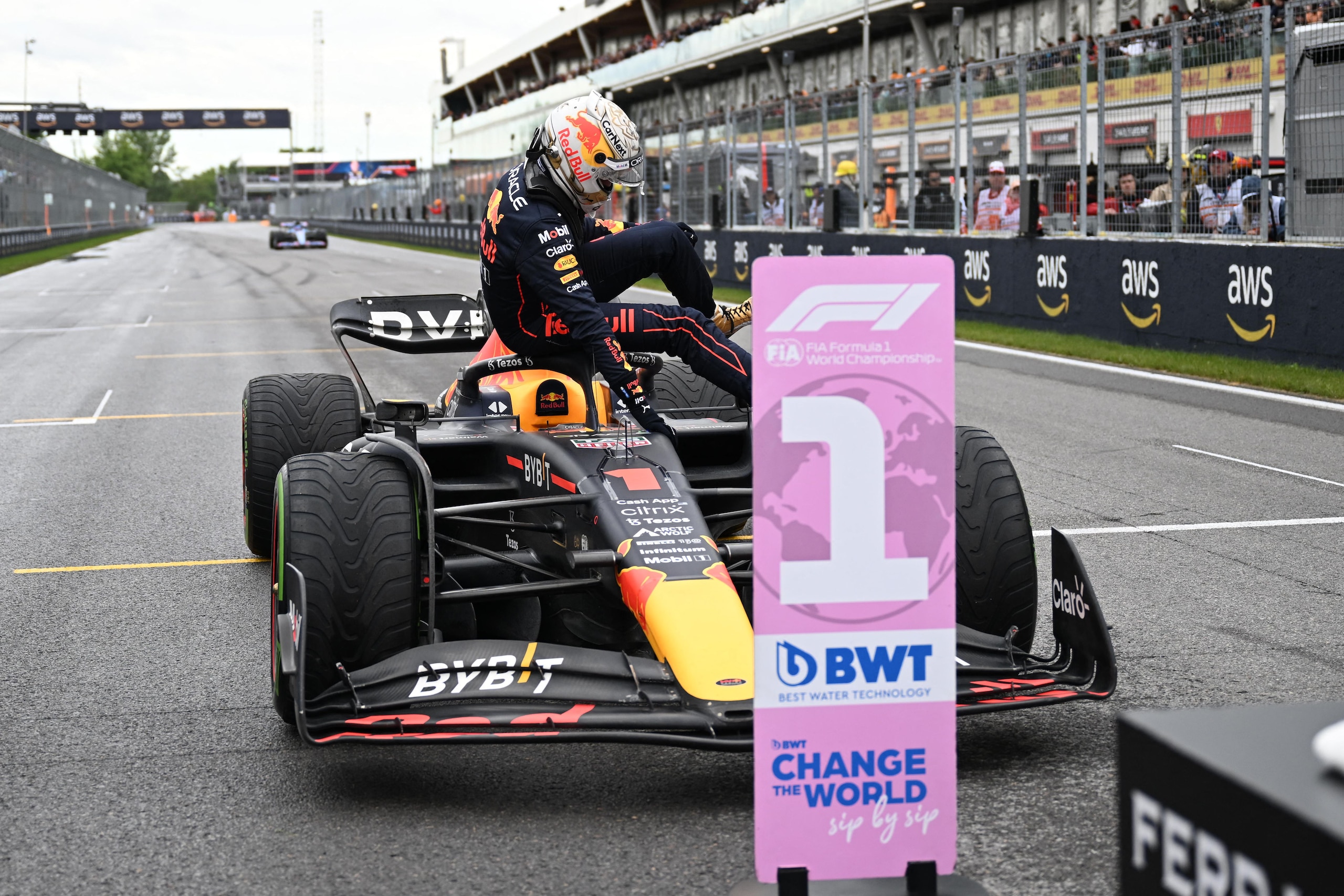 Red Bull Racing's Dutch driver Max Verstappen gets out of his car after the qualifying session for the Canada Formula 1 Grand Prix on June 18, 2022, at Circuit Gilles-Villeneuve in Montreal. (Photo by Jim WATSON / POOL / AFP) (Photo by JIM WATSON/POOL/AFP via Getty Images)