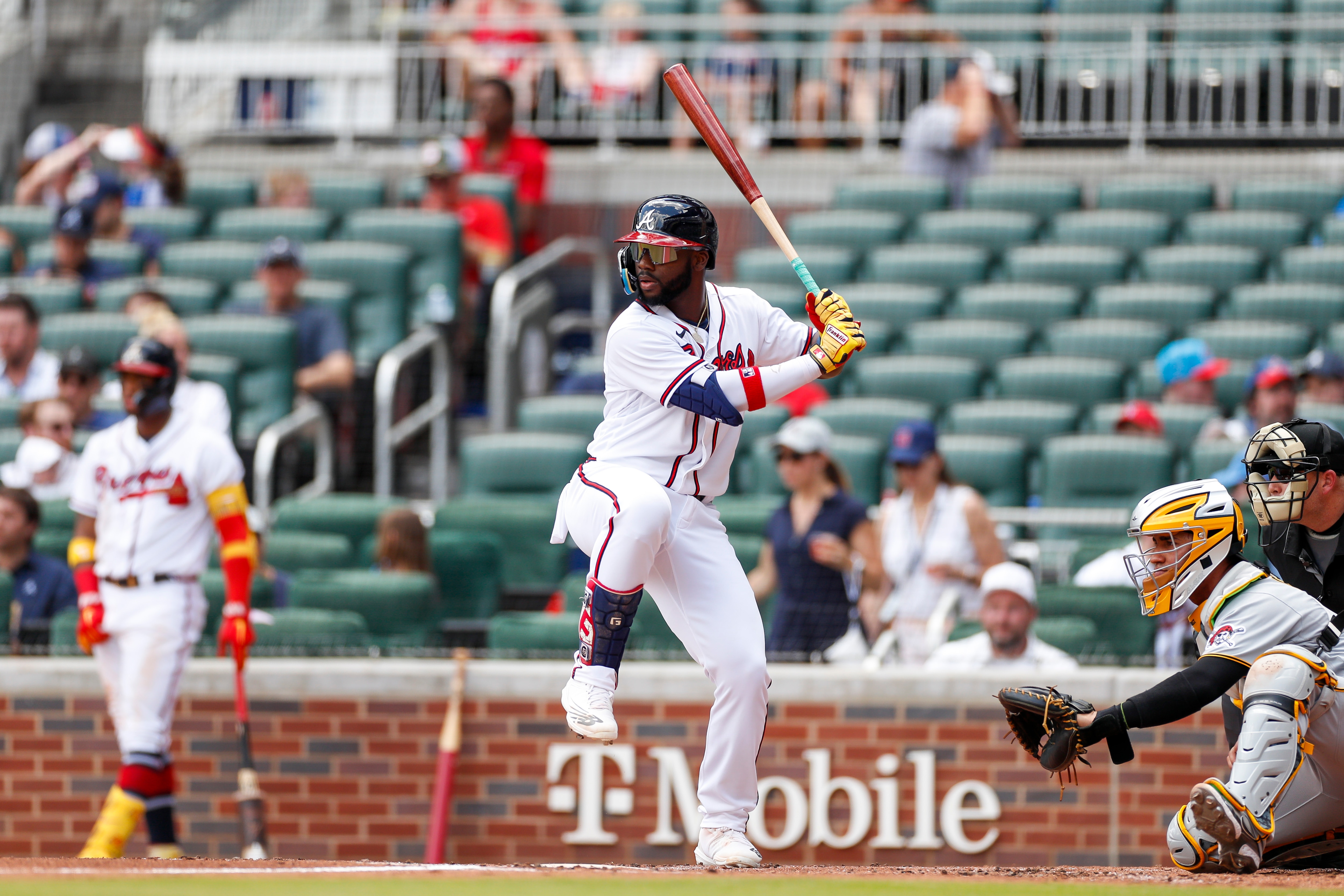 ATLANTA, GA - JUNE 12: Atlanta Braves center fielder Michael Harris II (23) waits for the pitch during a regular season game between the Pittsburgh Pirates and Atlanta Braves on June 12, 2022, at Truist Park in Atlanta, GA. (Photo by Brandon Sloter/Icon Sportswire via Getty Images)