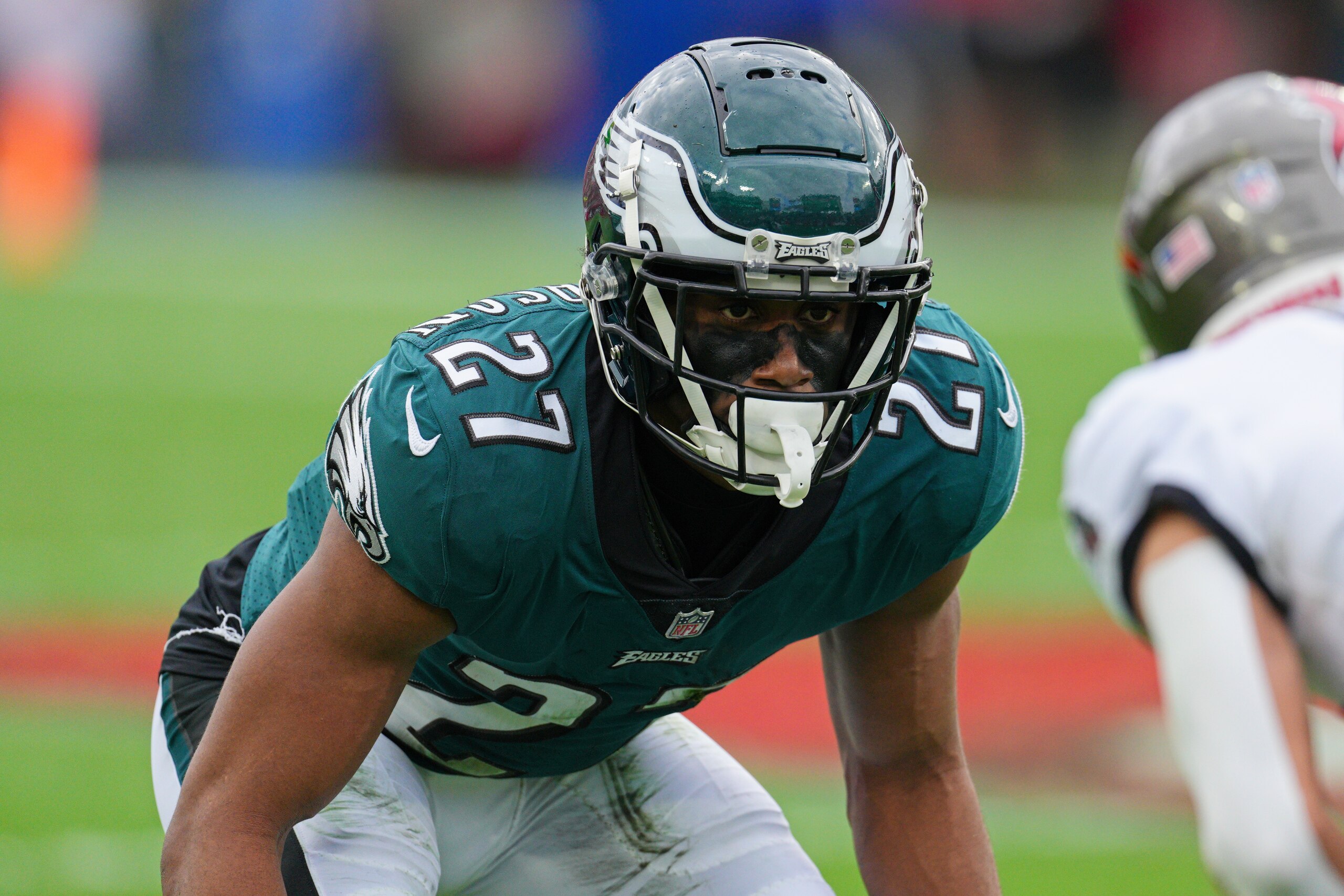 TAMPA, FL - JANUARY 16: Philadelphia Eagles cornerback Zech McPhearson (27) looks on during the game between the Philadelphia Eagles and the Tampa Bay Buccaneers on January 16, 2022 at  Raymond James Stadium in Tampa, FL. (Photo by Andy Lewis/Icon Sportswire via Getty Images)
