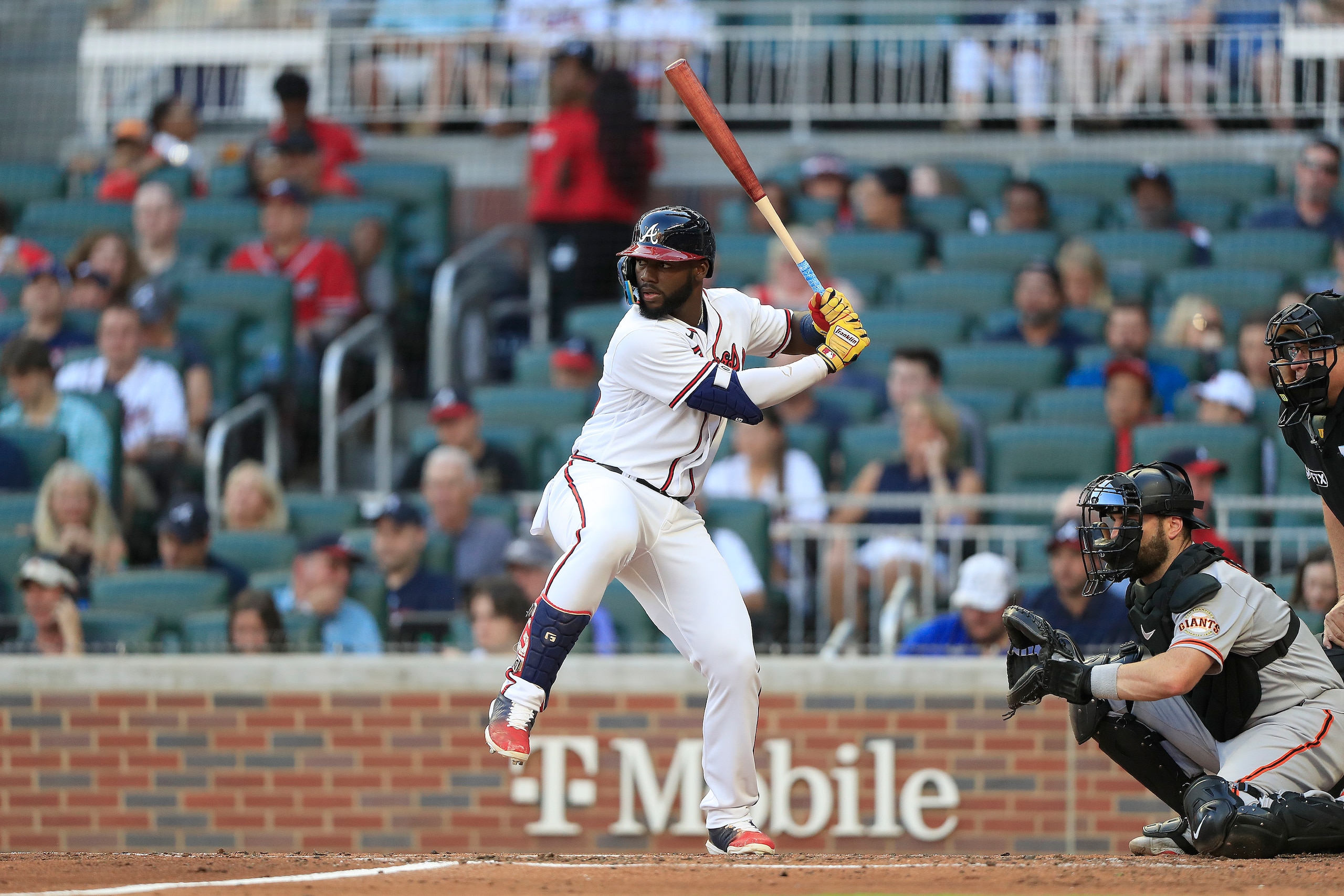 ATLANTA, GA - JUNE 20: Michael Harris II #23 of the Atlanta Braves bats during the Monday evening MLB game between the Atlanta Braves and the San Francisco Giants on June 20, 2022 at Truist Park in Atlanta, Georgia.  (Photo by David J. Griffin/Icon Sportswire via Getty Images)