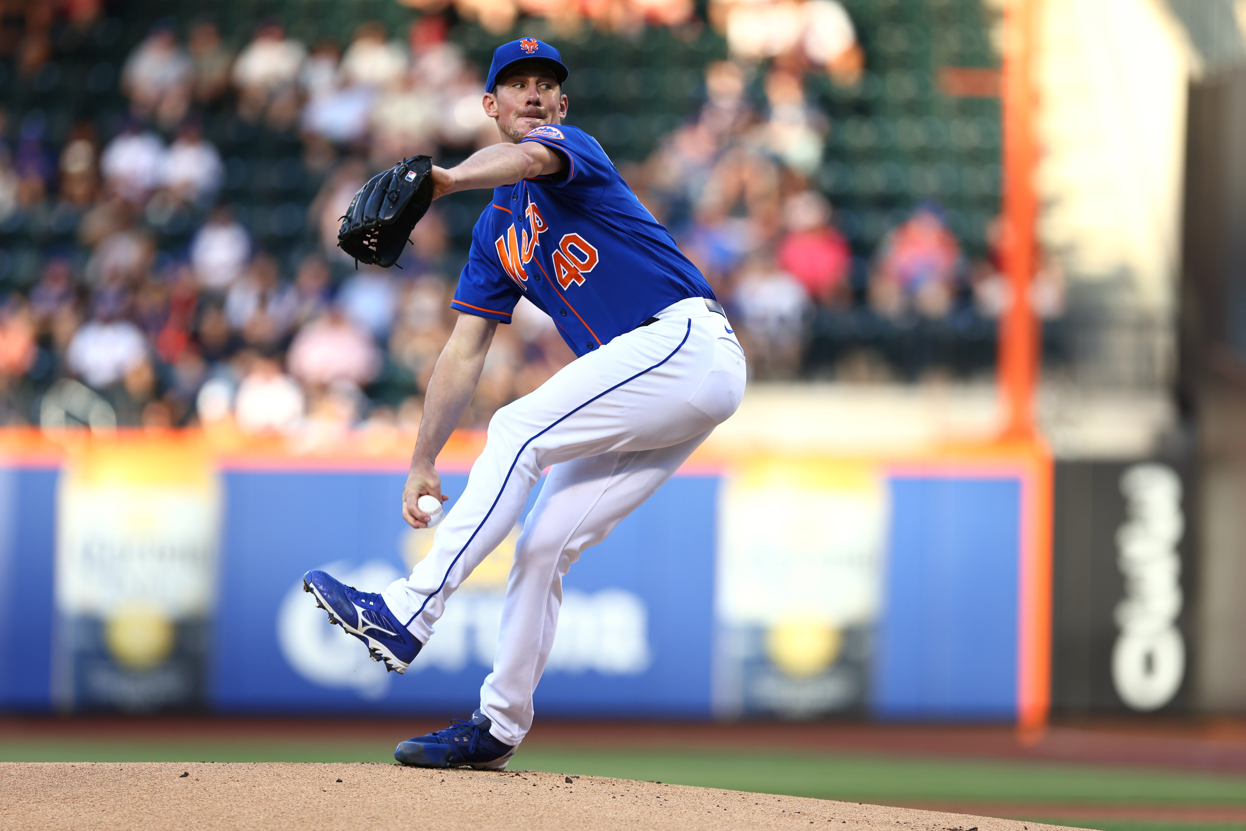 NEW YORK, NY - JUNE 14: Chris Bassitt #40 of the New York Mets in action against the Milwaukee Brewers during a game at Citi Field on June 14, 2022 in New York City. The Mets defeated the Brewers 4-0. (Photo by Rich Schultz/Getty Images)
