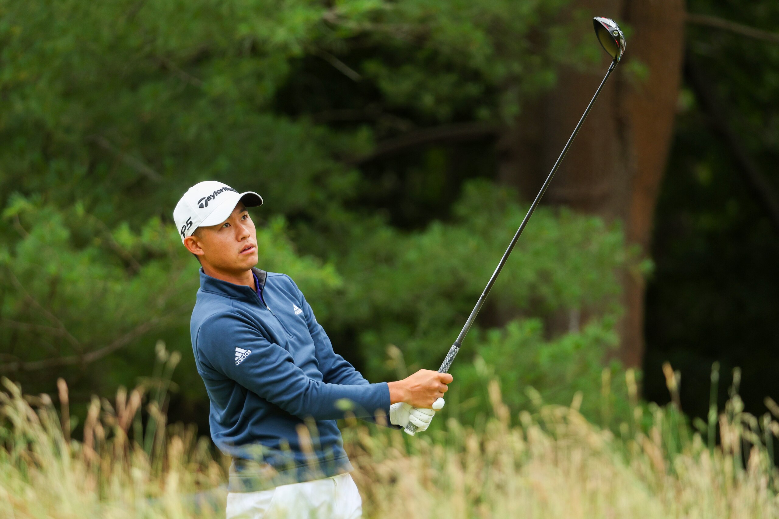 BROOKLINE, MASSACHUSETTS - JUNE 19: Collin Morikawa of the United States plays his shot from the fifth tee during the final round of the 122nd U.S. Open Championship at The Country Club on June 19, 2022 in Brookline, Massachusetts. (Photo by Andrew Redington/Getty Images)