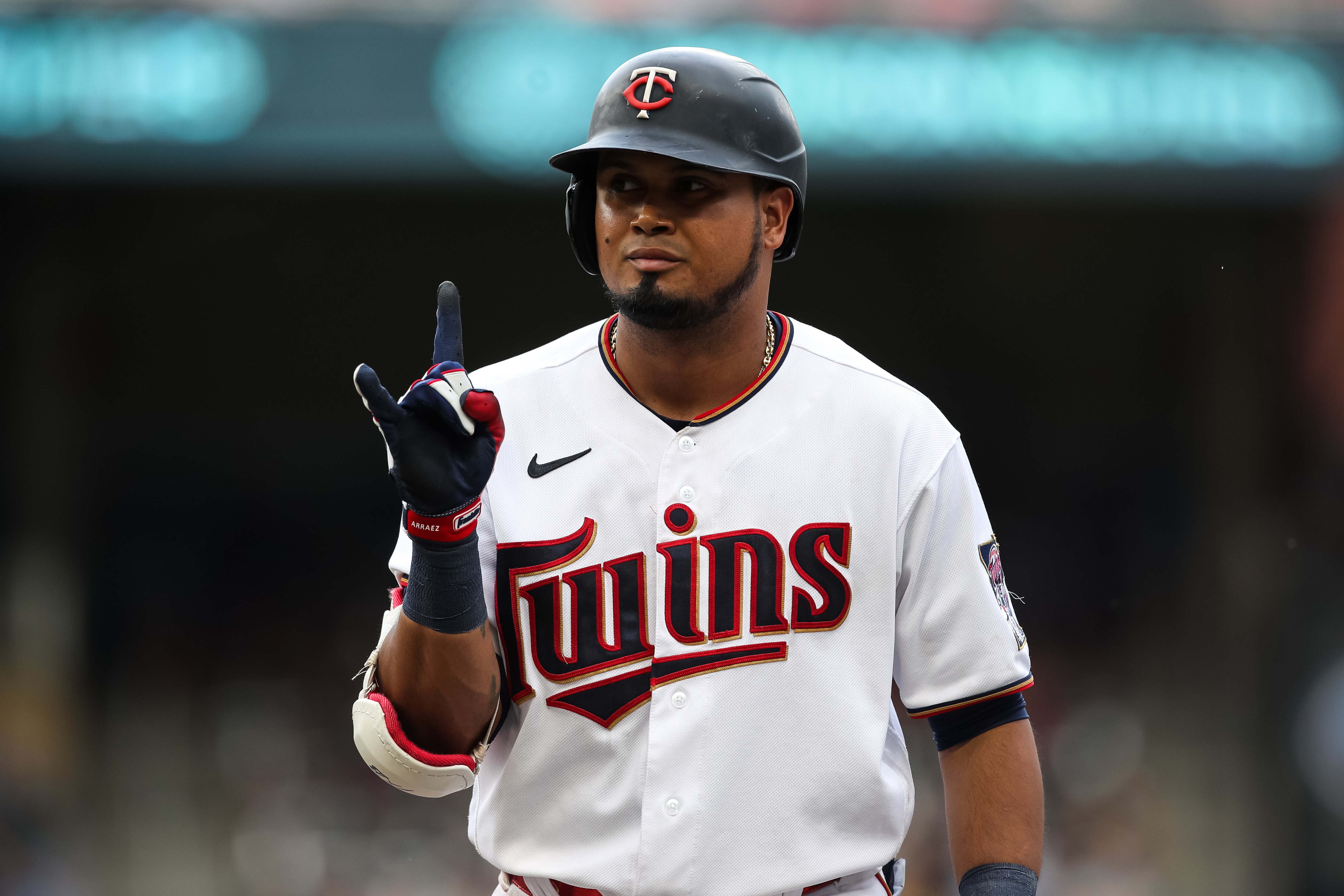 MINNEAPOLIS, MN - JUNE 11: Luis Arraez #2 of the Minnesota Twins celebrates his single against the Tampa Bay Rays in the sixth inning of the game at Target Field on June 11, 2022 in Minneapolis, Minnesota. The Twins defeated the Rays 6-5. (Photo by David Berding/Getty Images)