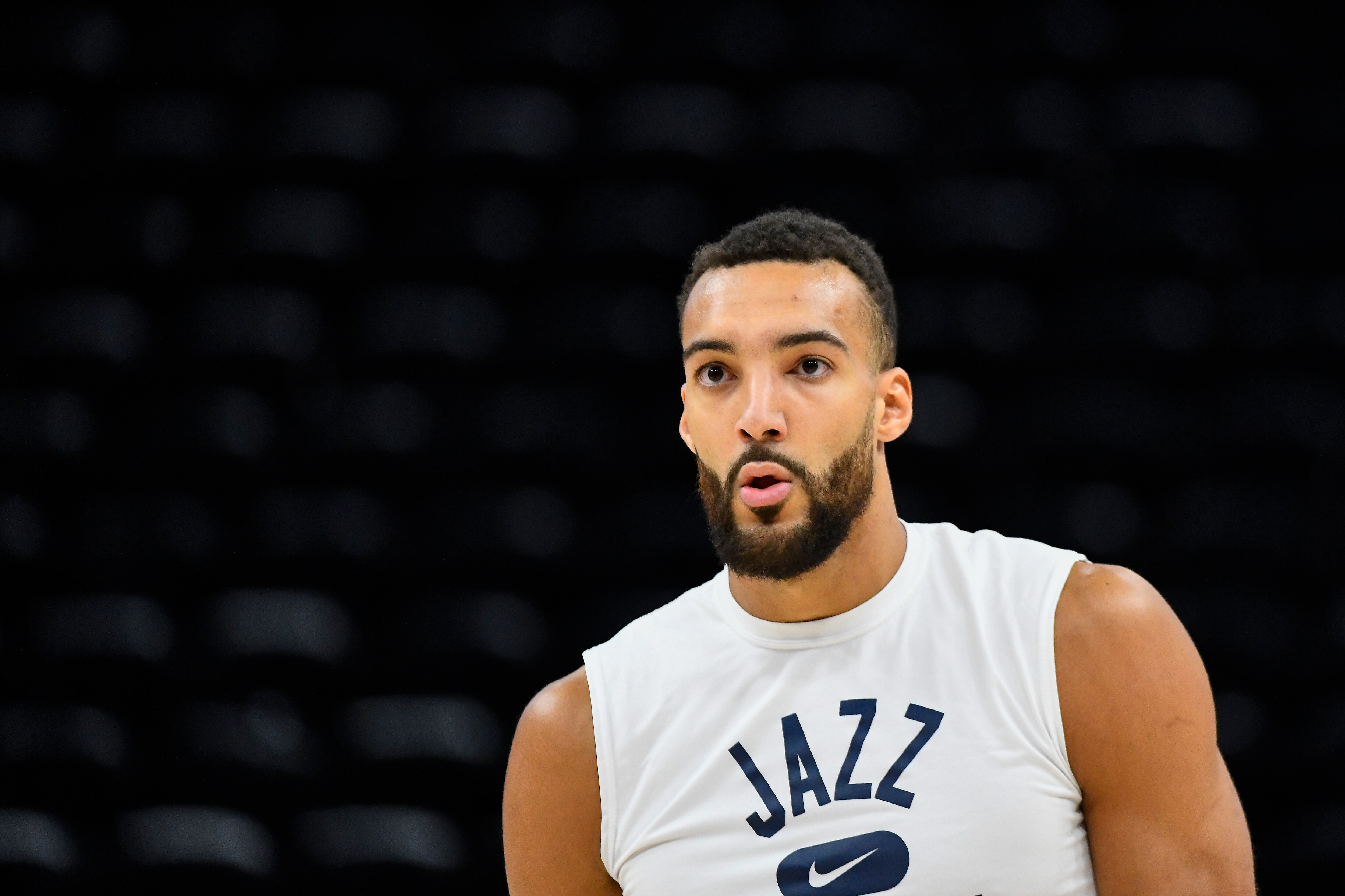 SALT LAKE CITY, UTAH - APRIL 28: Rudy Gobert #27 of the Utah Jazz warms up before Game 6 of the Western Conference First Round Playoffs against the Dallas Mavericks at Vivint Smart Home Arena on April 28, 2022 in Salt Lake City, Utah. NOTE TO USER: User expressly acknowledges and agrees that, by downloading and/or using this Photograph, user is consenting to the terms and conditions of the Getty Images License Agreement. (Photo by Alex Goodlett/Getty Images) SALT LAKE CITY, UTAH - APRIL 28: Rudy Gobert #27 of the Utah Jazz warms up before Game 6 of the Western Conference First Round Playoffs against the Dallas Mavericks at Vivint Smart Home Arena on April 28, 2022 in Salt Lake City, Utah. NOTE TO USER: User expressly acknowledges and agrees that, by downloading and/or using this Photograph, user is consenting to the terms and conditions of the Getty Images License Agreement. (Photo by Alex Goodlett/Getty Images)