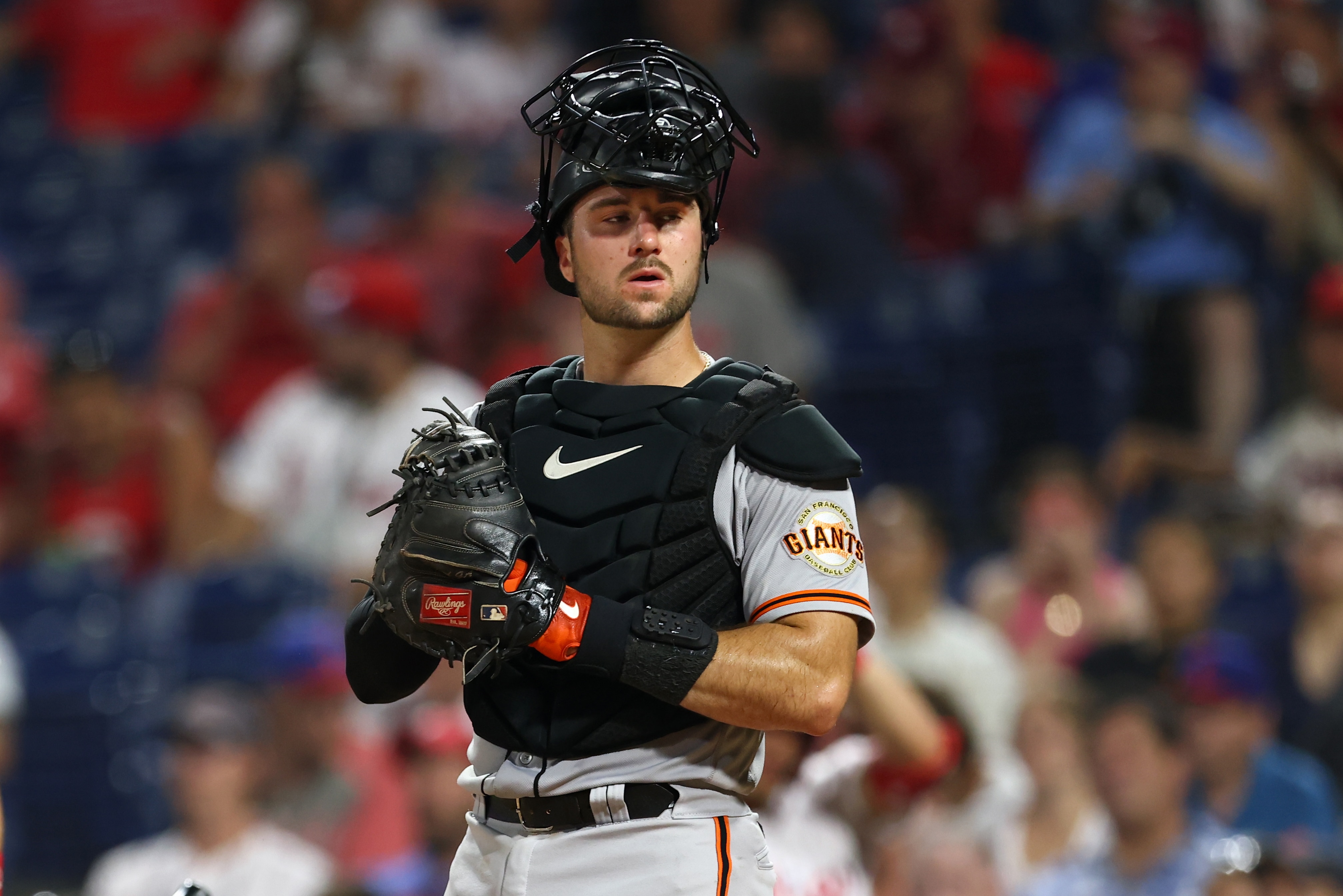 PHILADELPHIA, PA - MAY 31: Joey Bart #21 of the San Francisco Giants in action during a game against the Philadelphia Phillies at Citizens Bank Park on May 31, 2022 in Philadelphia, Pennsylvania. (Photo by Rich Schultz/Getty Images)