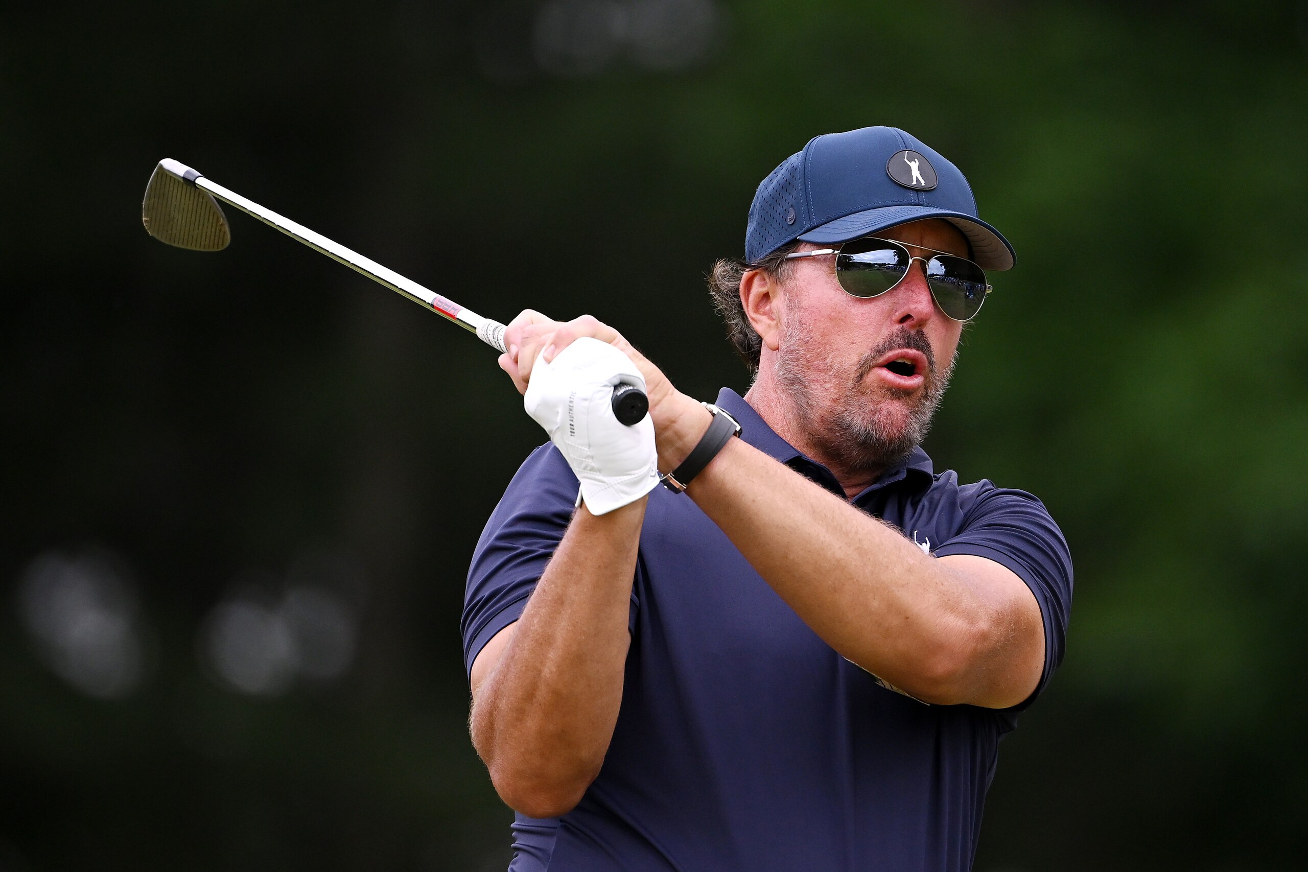 BROOKLINE, MASSACHUSETTS - JUNE 17: Phil Mickelson of the United States reacts on the 11th tee during the second round of the 122nd U.S. Open Championship at The Country Club on June 17, 2022 in Brookline, Massachusetts. (Photo by Ross Kinnaird/Getty Images) BROOKLINE, MASSACHUSETTS - JUNE 17: Phil Mickelson of the United States reacts on the 11th tee during the second round of the 122nd U.S. Open Championship at The Country Club on June 17, 2022 in Brookline, Massachusetts. (Photo by Ross Kinnaird/Getty Images)