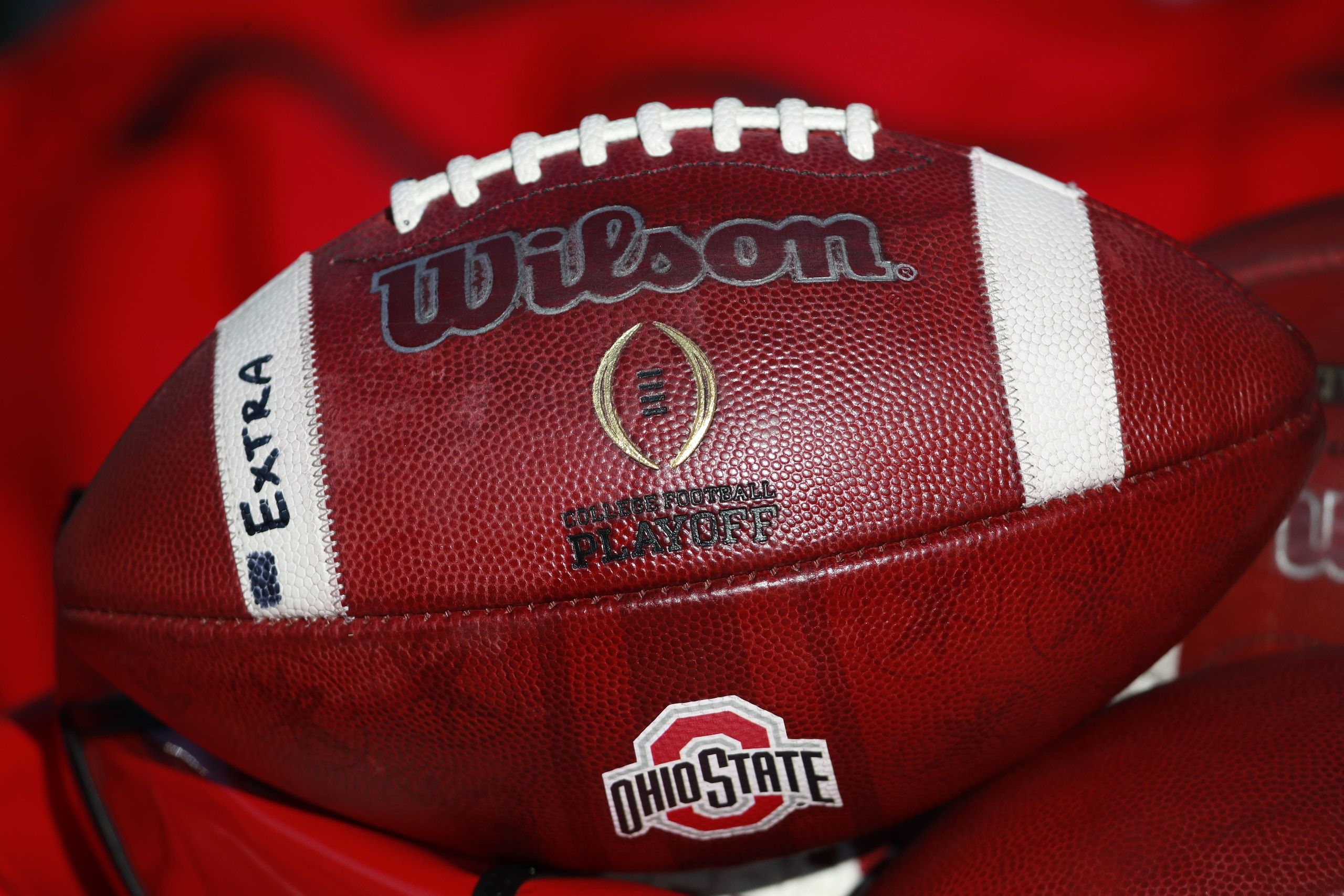 College Football: Closeup of football with Ohio State logo before Michigan vs Ohio State game at Michigan Stadium. Equipment. 
Ann Arbor, MI 11/25/2017
CREDIT: Jeff Haynes (Photo by Jeff Haynes /Sports Illustrated via Getty Images)
(Set Number: X161557 TK1 )