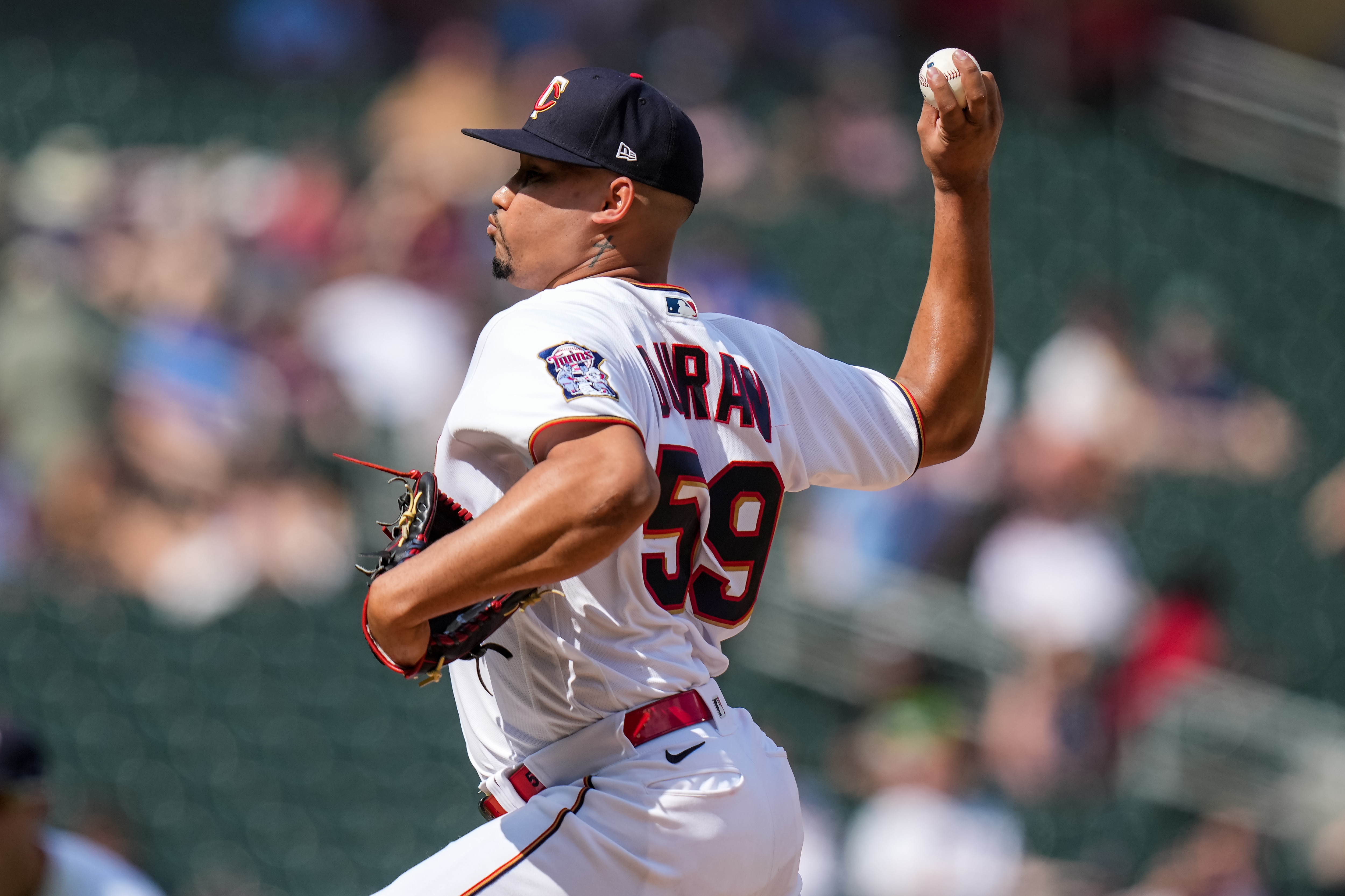 MINNEAPOLIS, MN - JUNE 11: Jhoan Duran #59 of the Minnesota Twins pitches against the Tampa Bay Rays on June 11, 2022 at Target Field in Minneapolis, Minnesota. (Photo by Brace Hemmelgarn/Minnesota Twins/Getty Images)