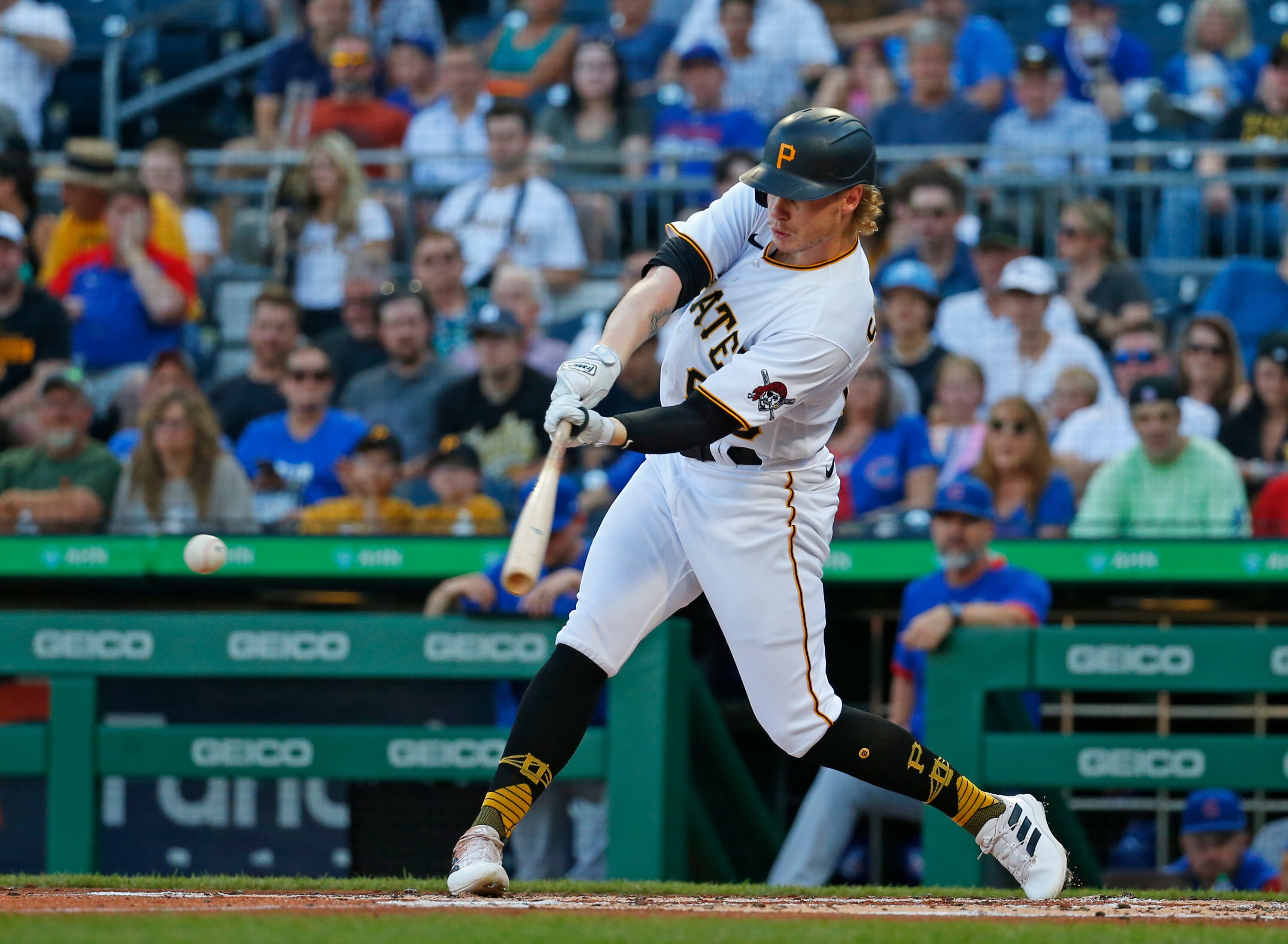 PITTSBURGH, PA - JUNE 21:  Jack Suwinski #65 of the Pittsburgh Pirates in action against the Chicago Cubs during the game at PNC Park on June 21, 2022 in Pittsburgh, Pennsylvania.  (Photo by Justin K. Aller/Getty Images)